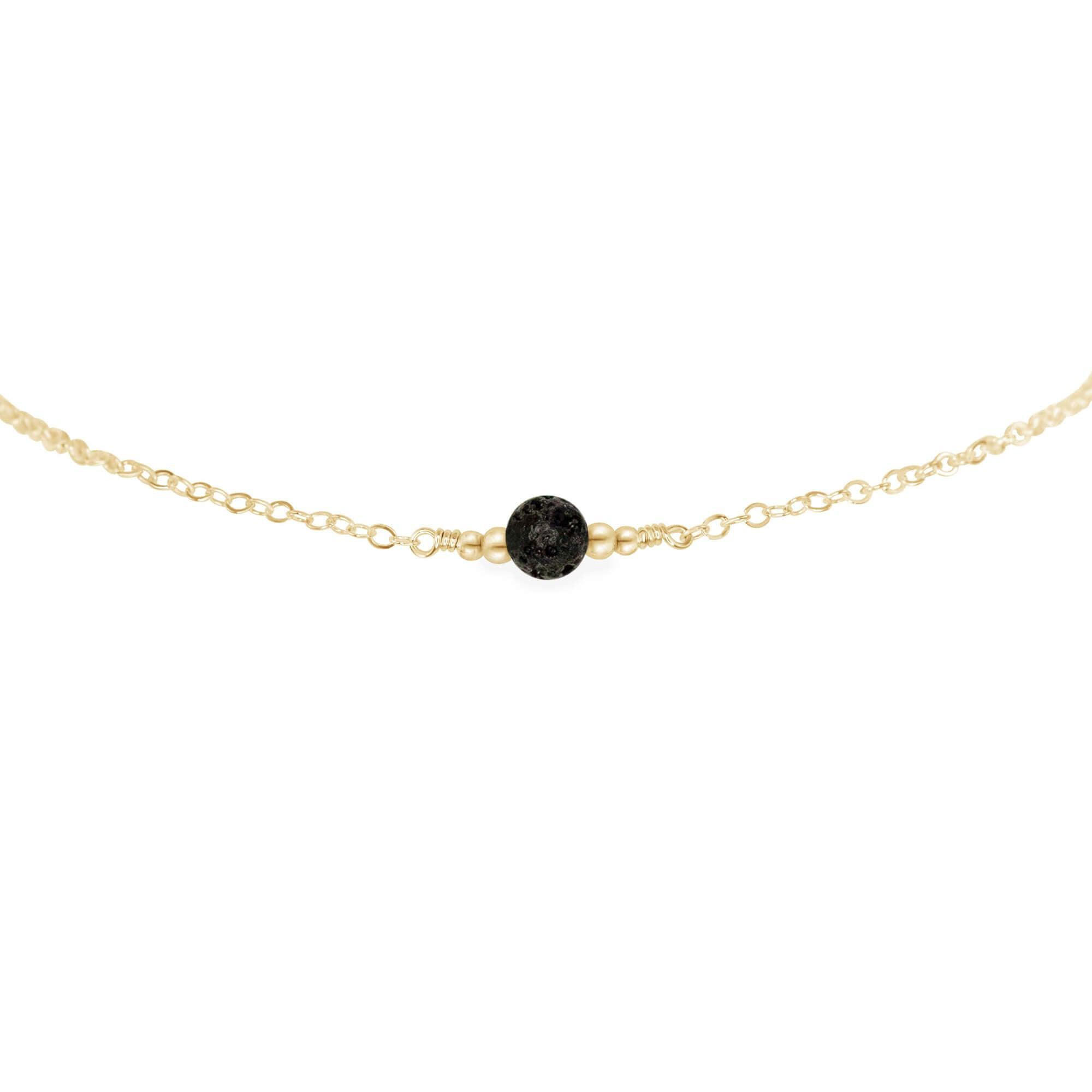 Dainty Lava Stone Gemstone Choker Necklace - Dainty Lava Stone Gemstone Choker Necklace - 14k Gold Fill - Luna Tide Handmade Crystal Jewellery