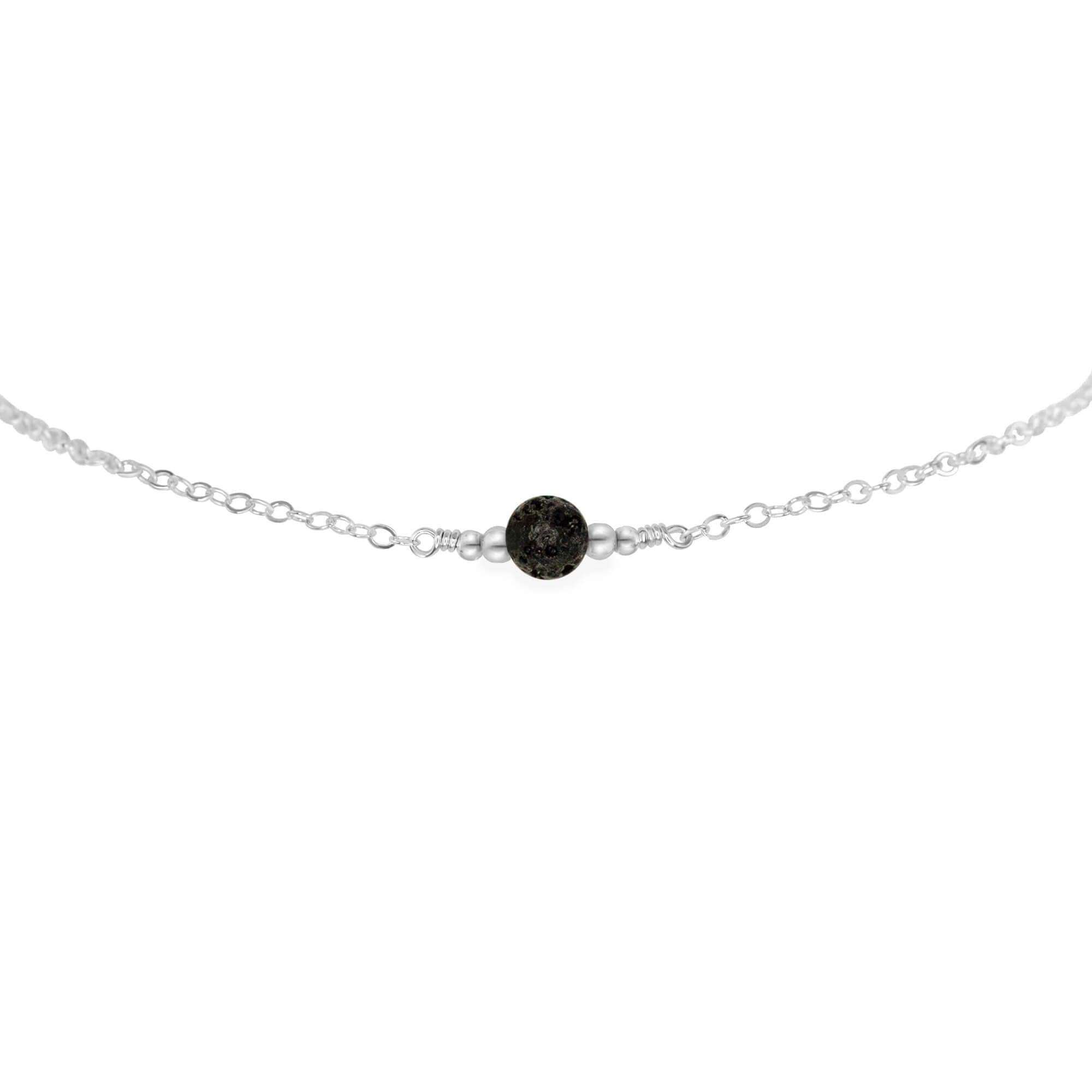 Dainty Lava Stone Gemstone Choker Necklace - Dainty Lava Stone Gemstone Choker Necklace - Sterling Silver - Luna Tide Handmade Crystal Jewellery