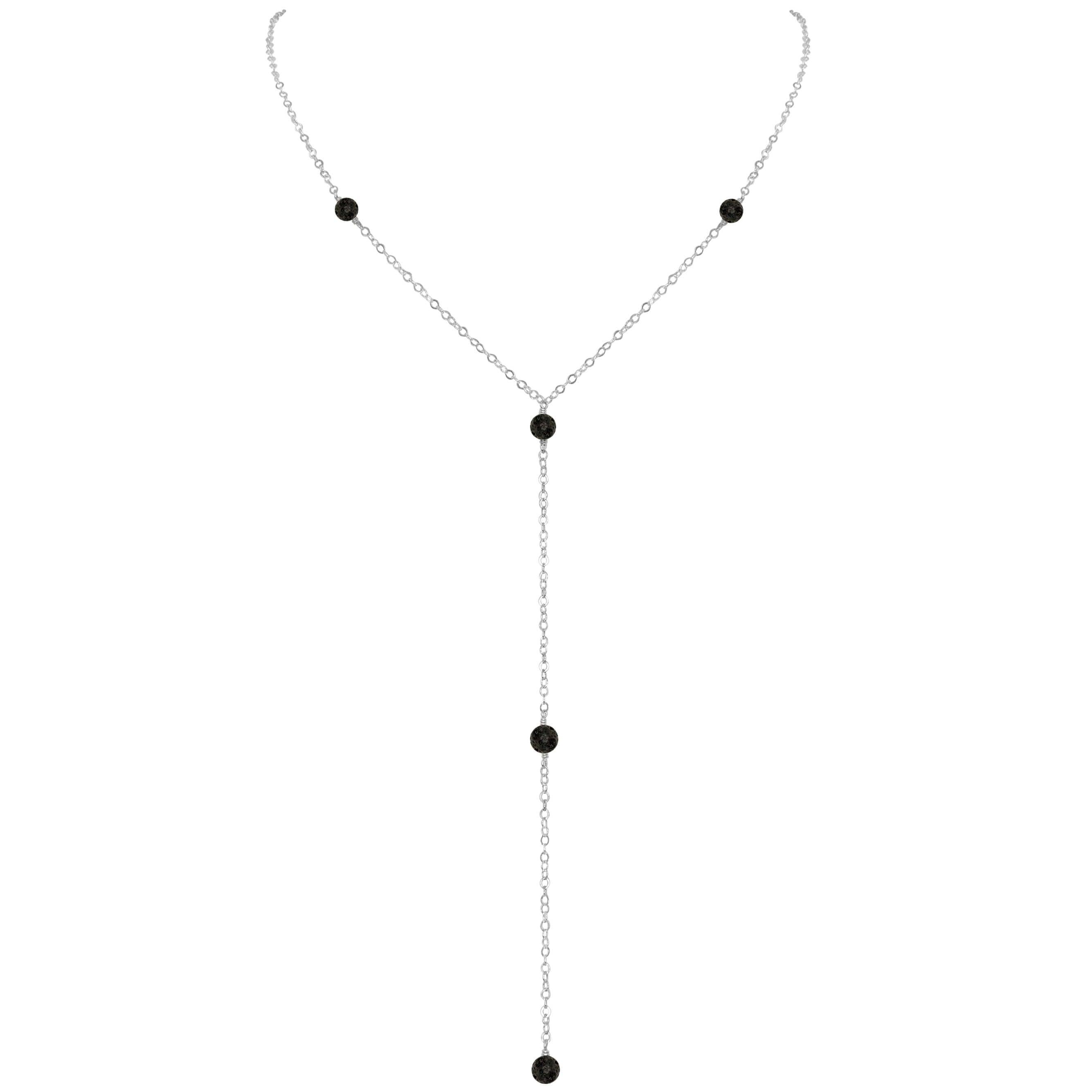 Dainty Lava Stone Lariat Necklace - Dainty Lava Stone Lariat Necklace - Sterling Silver - Luna Tide Handmade Crystal Jewellery