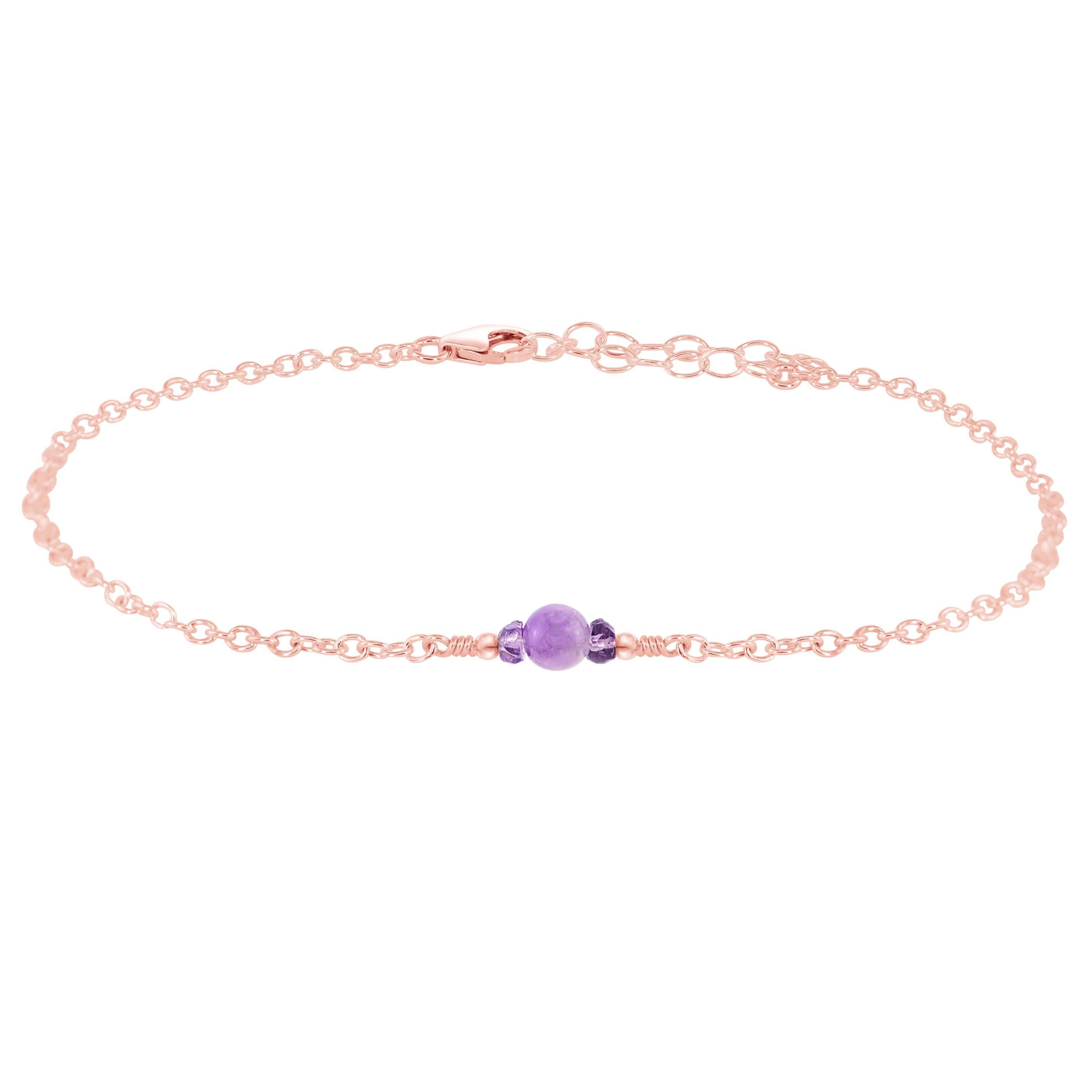 Dainty Lavender Amethyst Gemstone Anklet - Dainty Lavender Amethyst Gemstone Anklet - 14k Rose Gold Fill - Luna Tide Handmade Crystal Jewellery