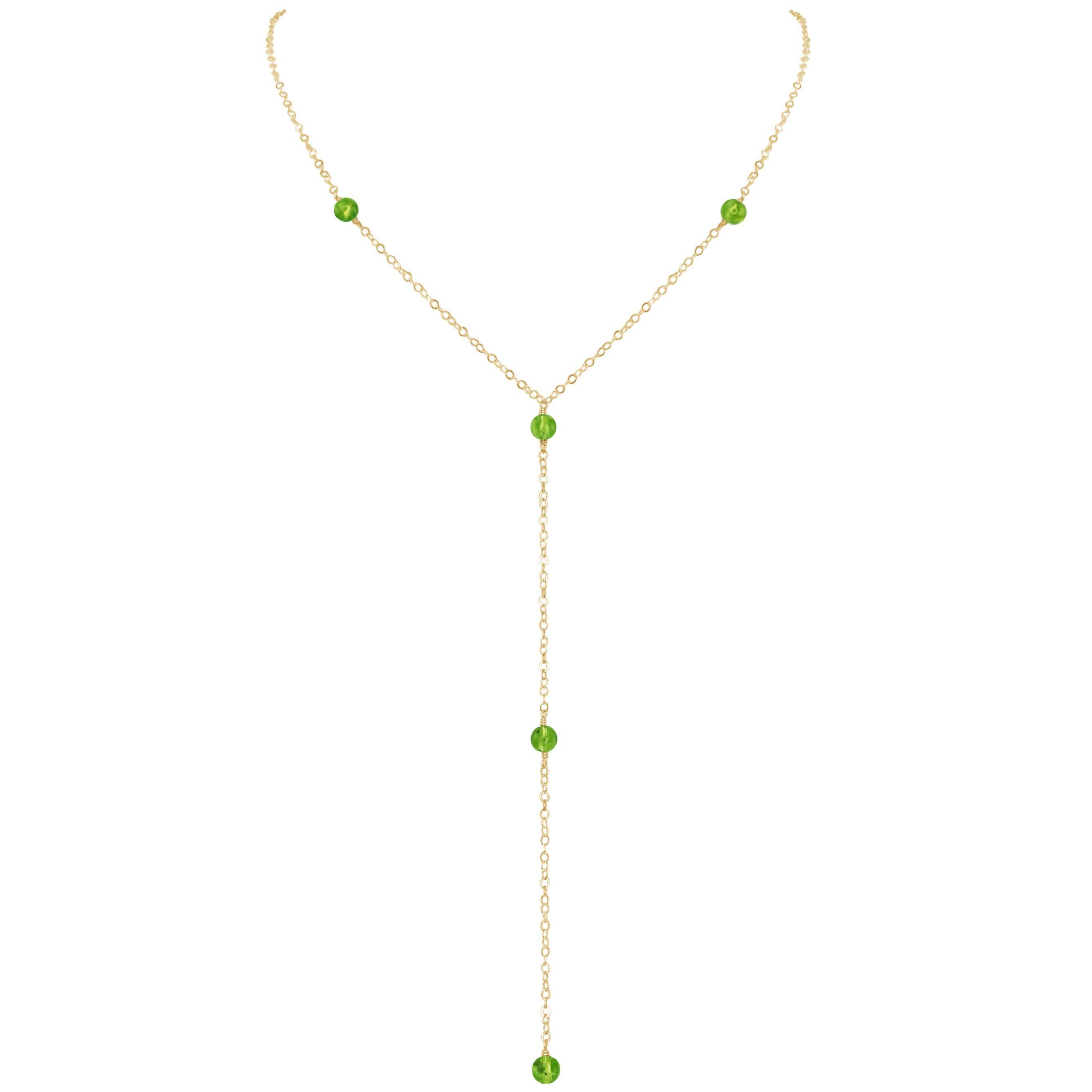Dainty Peridot Lariat Necklace - Dainty Peridot Lariat Necklace - 14k Gold Fill - Luna Tide Handmade Crystal Jewellery
