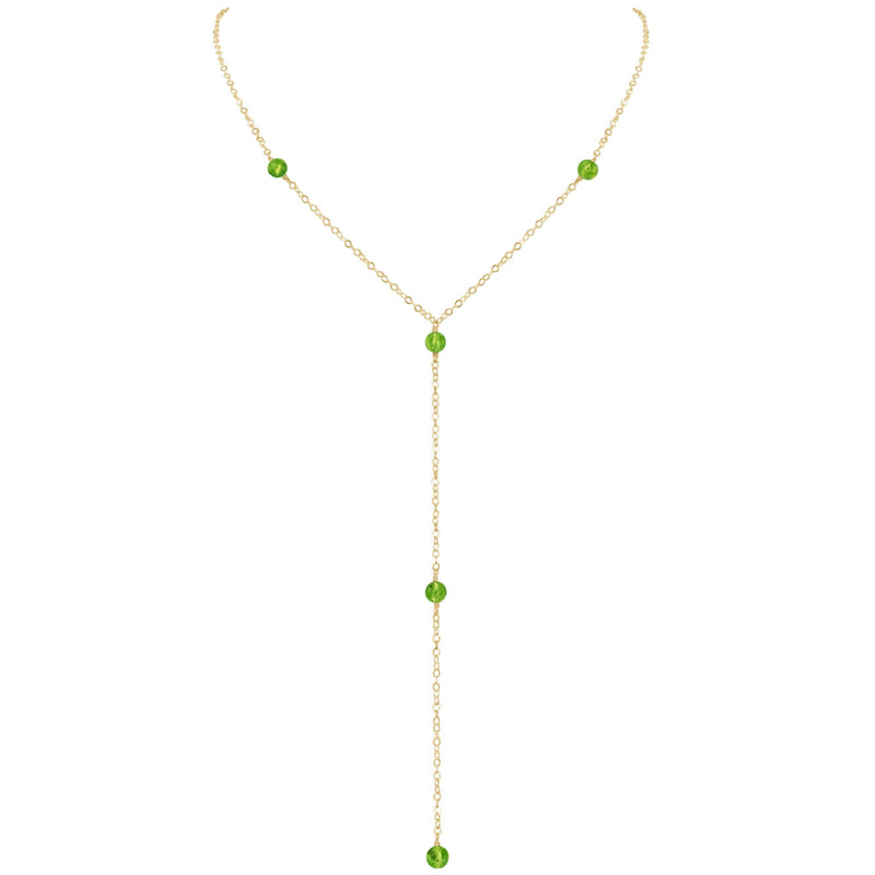 Dainty Y Necklace - Peridot - 14K Gold Fill - Luna Tide Handmade Jewellery