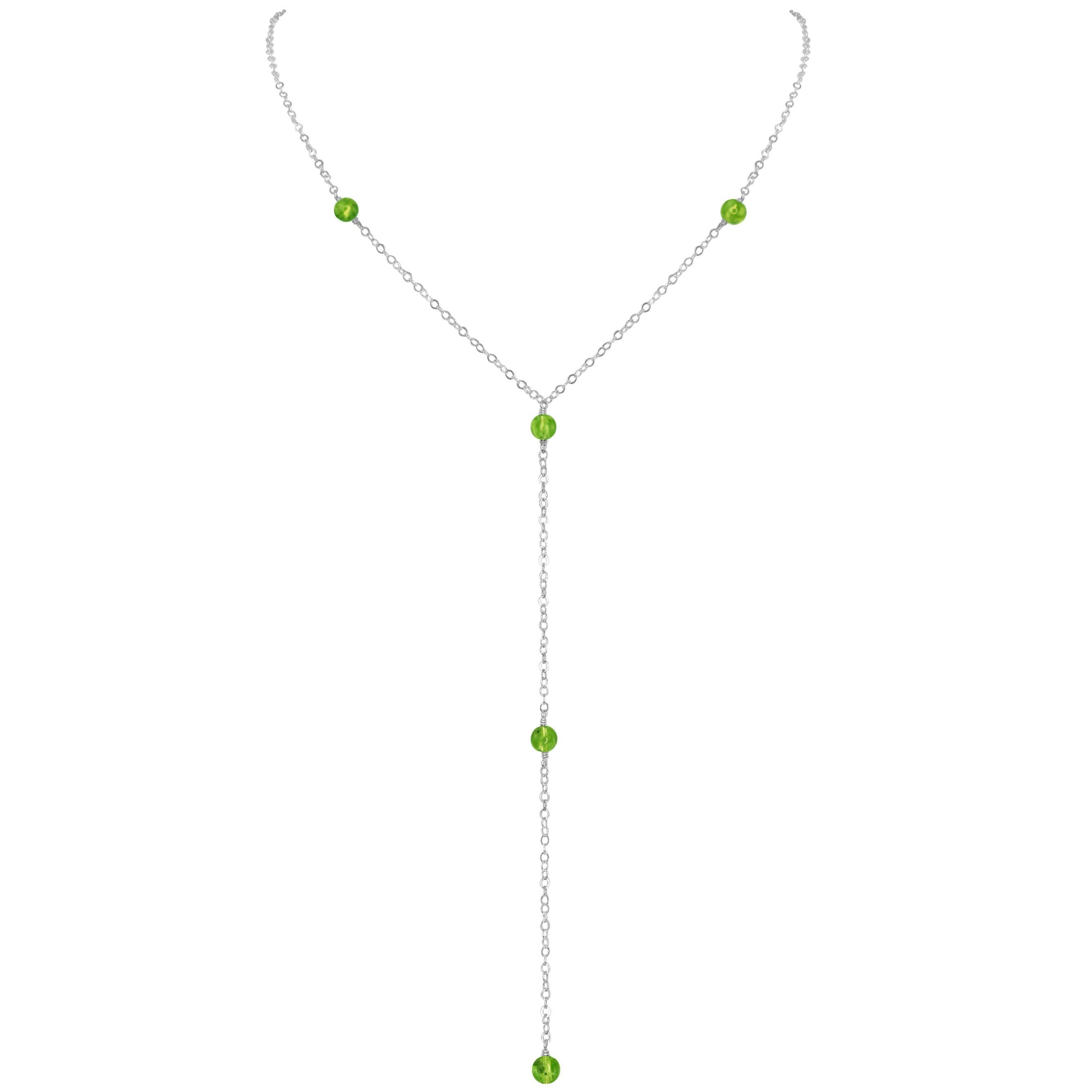 Dainty Peridot Lariat Necklace - Dainty Peridot Lariat Necklace - Sterling Silver - Luna Tide Handmade Crystal Jewellery