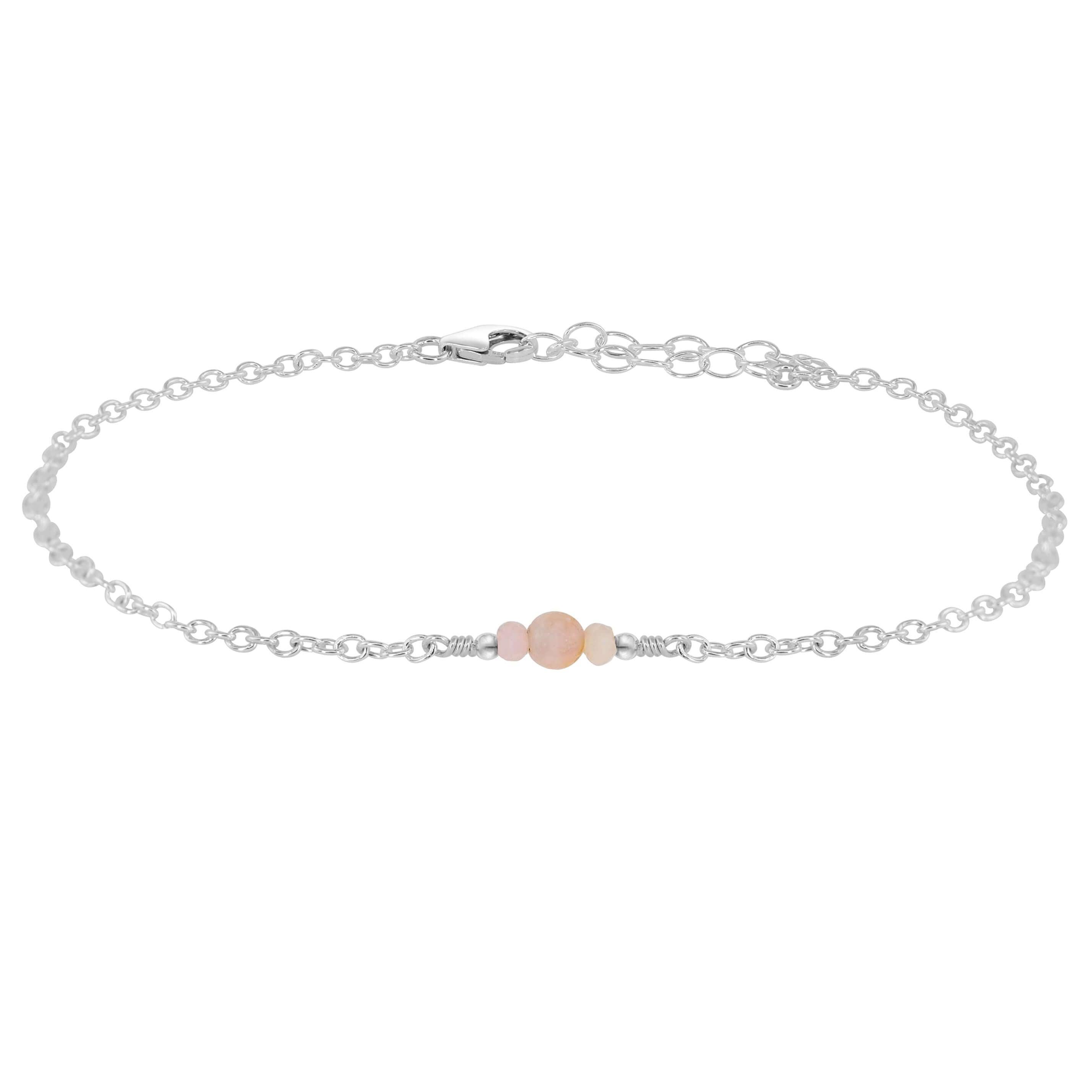 Dainty Pink Peruvian Opal Gemstone Anklet - Dainty Pink Peruvian Opal Gemstone Anklet - Sterling Silver - Luna Tide Handmade Crystal Jewellery