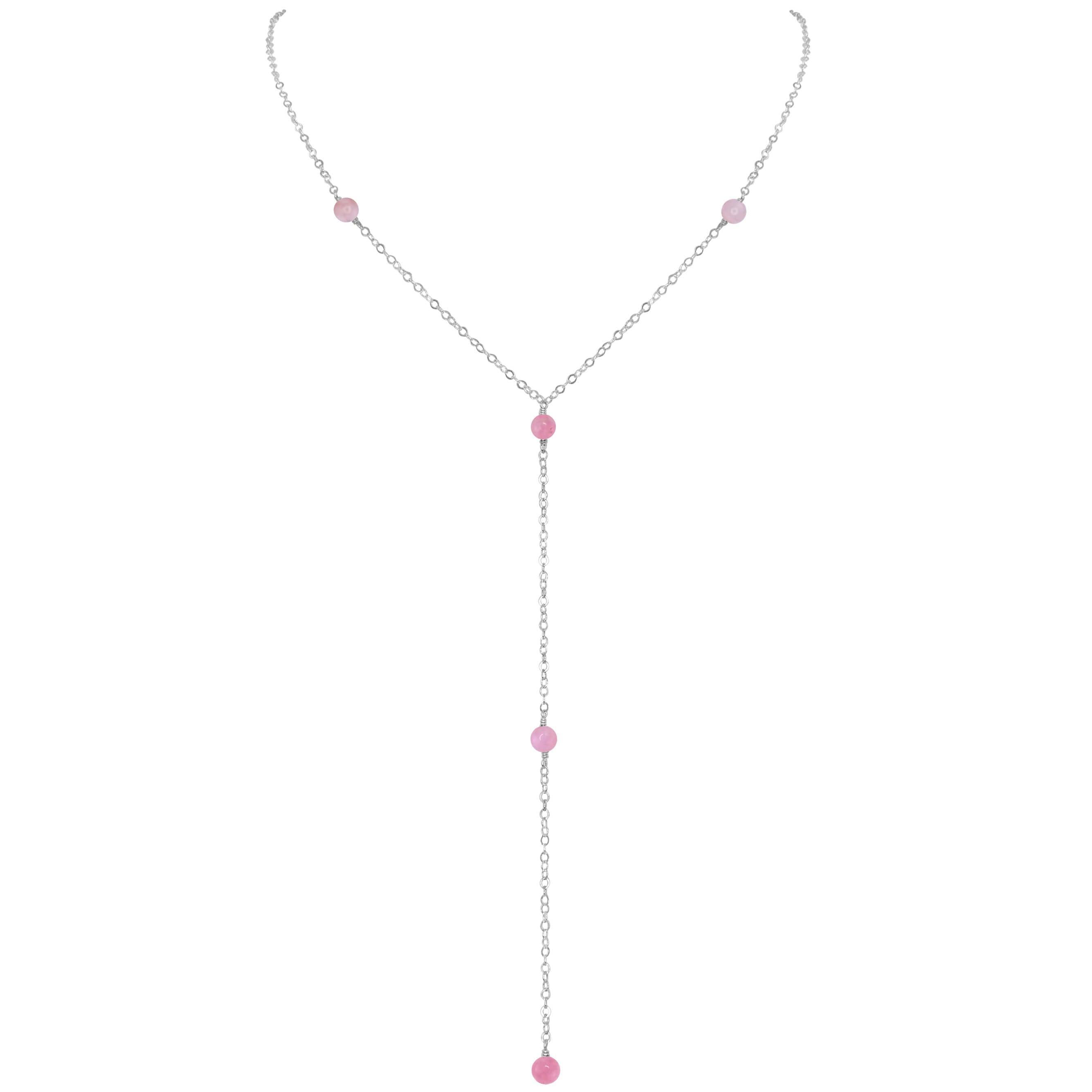 Dainty Pink Peruvian Opal Lariat Necklace - Dainty Pink Peruvian Opal Lariat Necklace - Sterling Silver - Luna Tide Handmade Crystal Jewellery