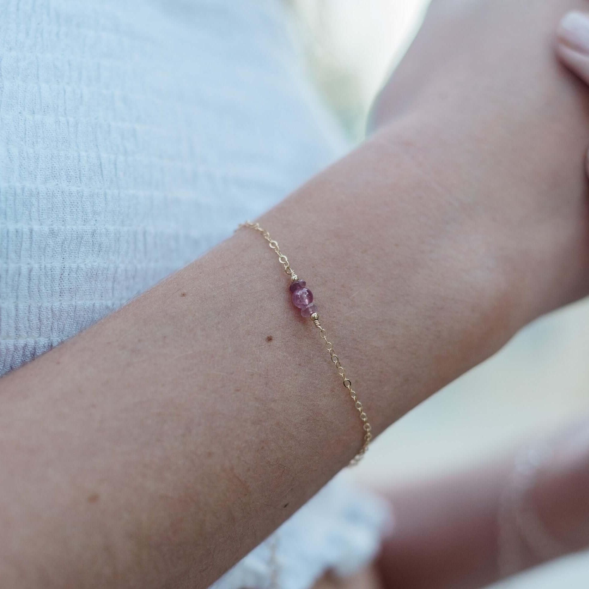 Dainty Pink Tourmaline Gemstone Bracelet - Dainty Pink Tourmaline Gemstone Bracelet - 14k Gold Fill - Luna Tide Handmade Crystal Jewellery