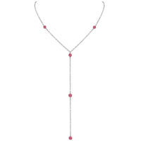Dainty Y Necklace - Pink Tourmaline - Stainless Steel - Luna Tide Handmade Jewellery