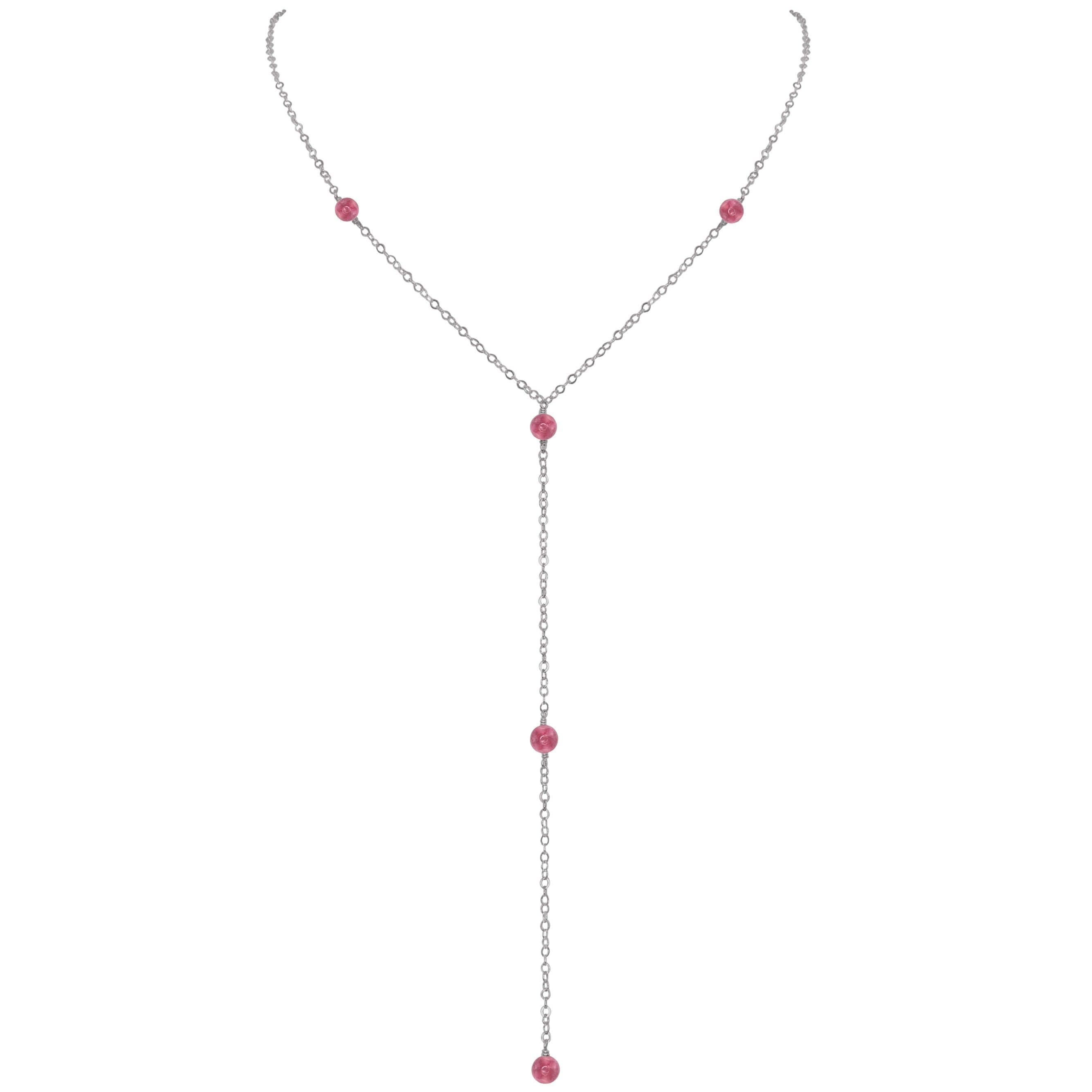 Dainty Pink Tourmaline Lariat Necklace - Dainty Pink Tourmaline Lariat Necklace - Stainless Steel - Luna Tide Handmade Crystal Jewellery