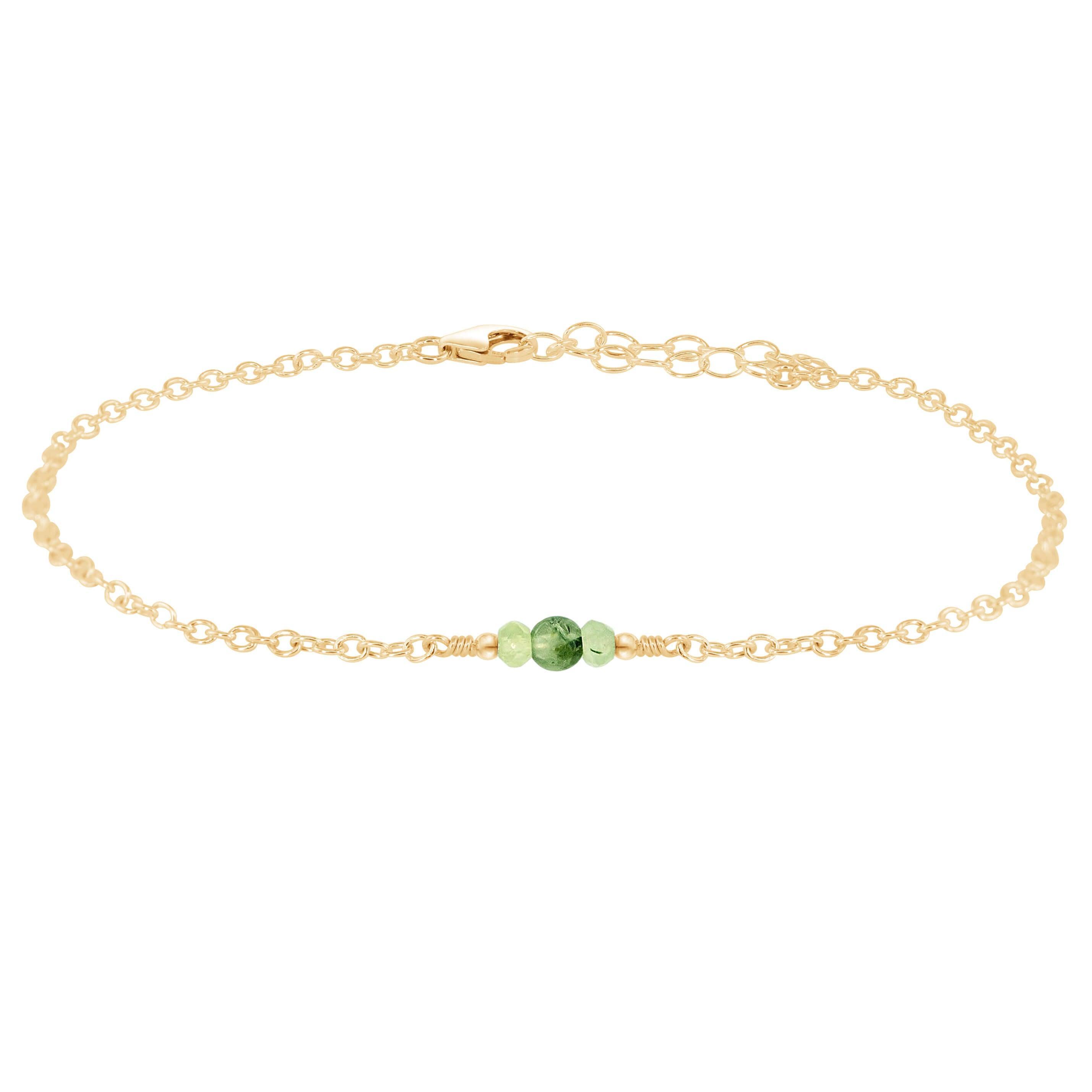 Dainty Prehnite Gemstone Anklet - Dainty Prehnite Gemstone Anklet - 14k Gold Fill - Luna Tide Handmade Crystal Jewellery