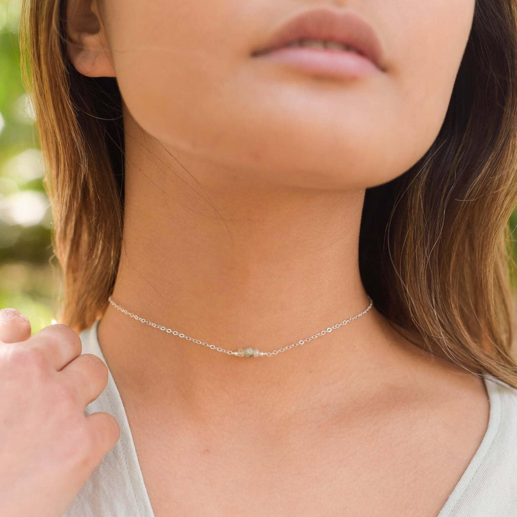 Dainty Prehnite Gemstone Choker Necklace - Dainty Prehnite Gemstone Choker Necklace - 14k Gold Fill - Luna Tide Handmade Crystal Jewellery