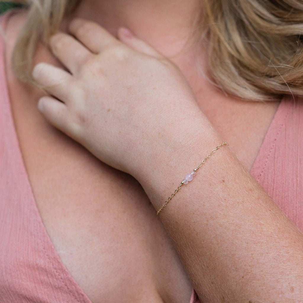 Dainty Rose Quartz Gemstone Bracelet - Dainty Rose Quartz Gemstone Bracelet - Sterling Silver - Luna Tide Handmade Crystal Jewellery