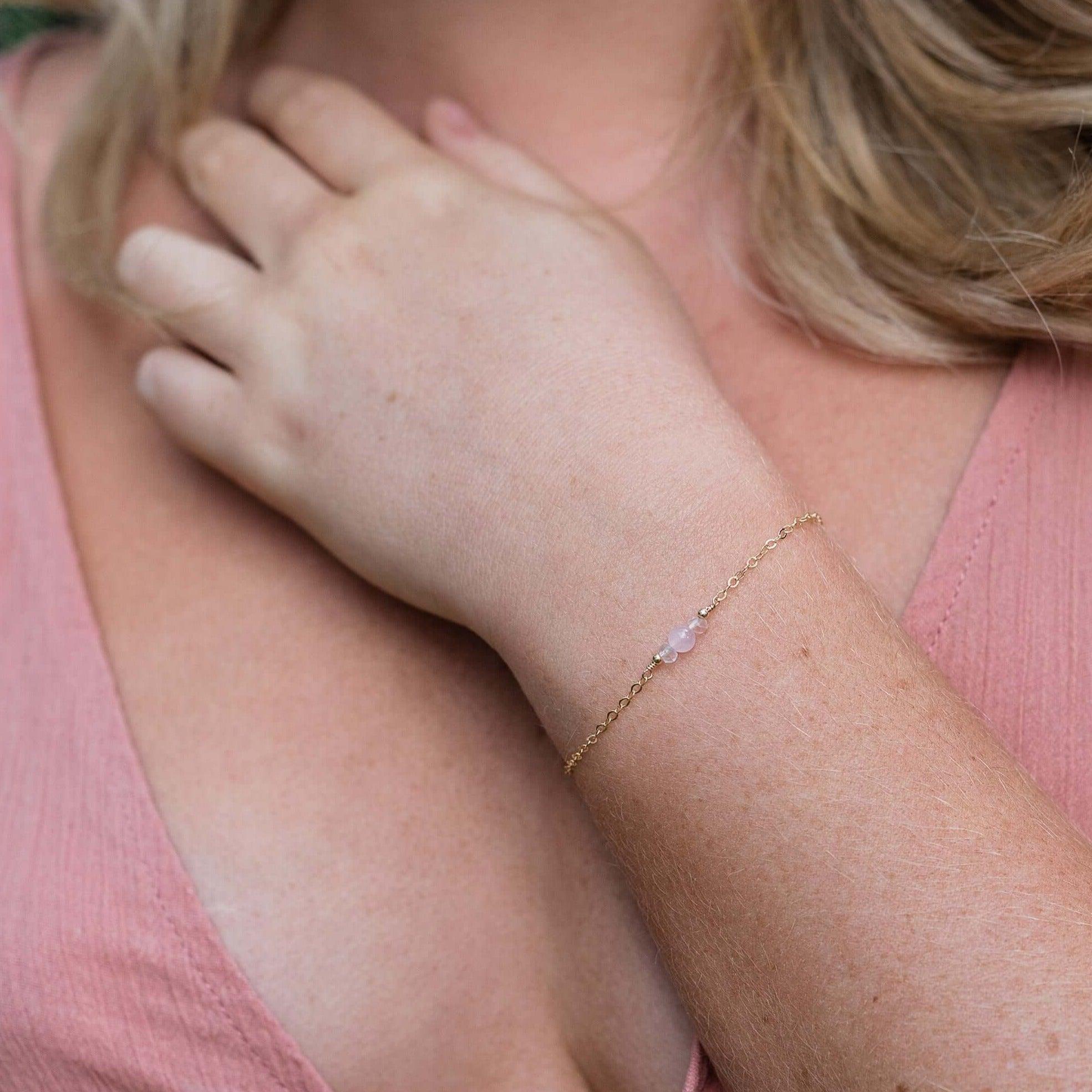 Dainty Rose Quartz Gemstone Bracelet - Dainty Rose Quartz Gemstone Bracelet - Sterling Silver - Luna Tide Handmade Crystal Jewellery