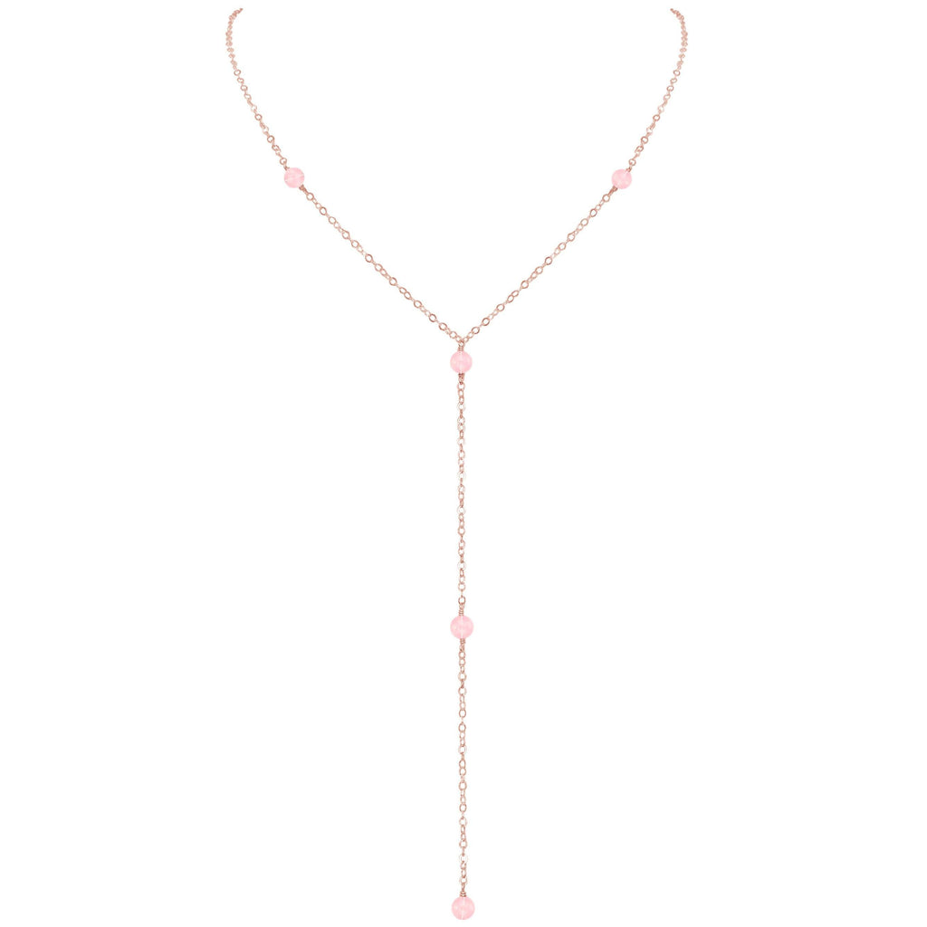 Dainty Rose Quartz Lariat Necklace - Dainty Rose Quartz Lariat Necklace - 14k Rose Gold Fill - Luna Tide Handmade Crystal Jewellery