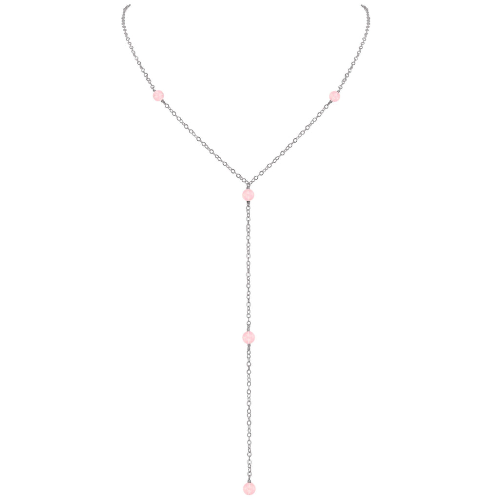 Dainty Rose Quartz Lariat Necklace - Dainty Rose Quartz Lariat Necklace - Stainless Steel - Luna Tide Handmade Crystal Jewellery