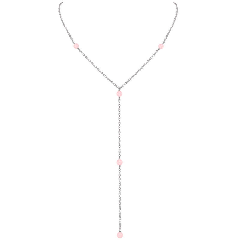 Dainty Y Necklace - Rose Quartz - Stainless Steel - Luna Tide Handmade Jewellery