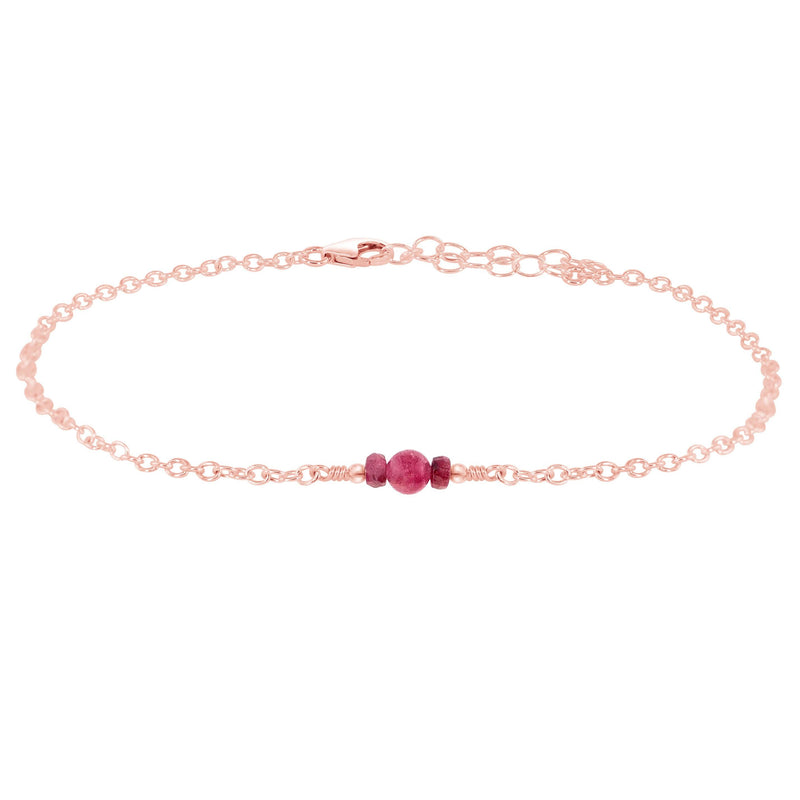 Dainty Anklet - Ruby - 14K Rose Gold Fill - Luna Tide Handmade Jewellery