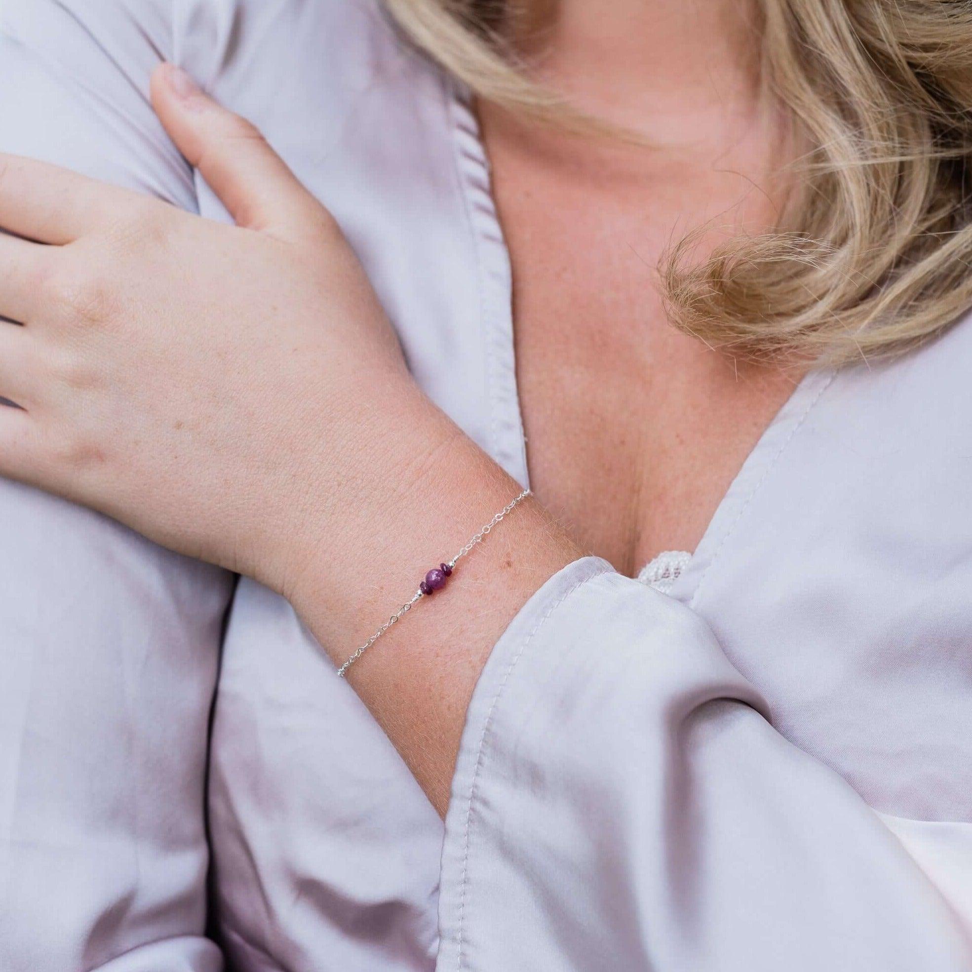 Dainty Ruby Gemstone Bracelet - Dainty Ruby Gemstone Bracelet - 14k Gold Fill - Luna Tide Handmade Crystal Jewellery