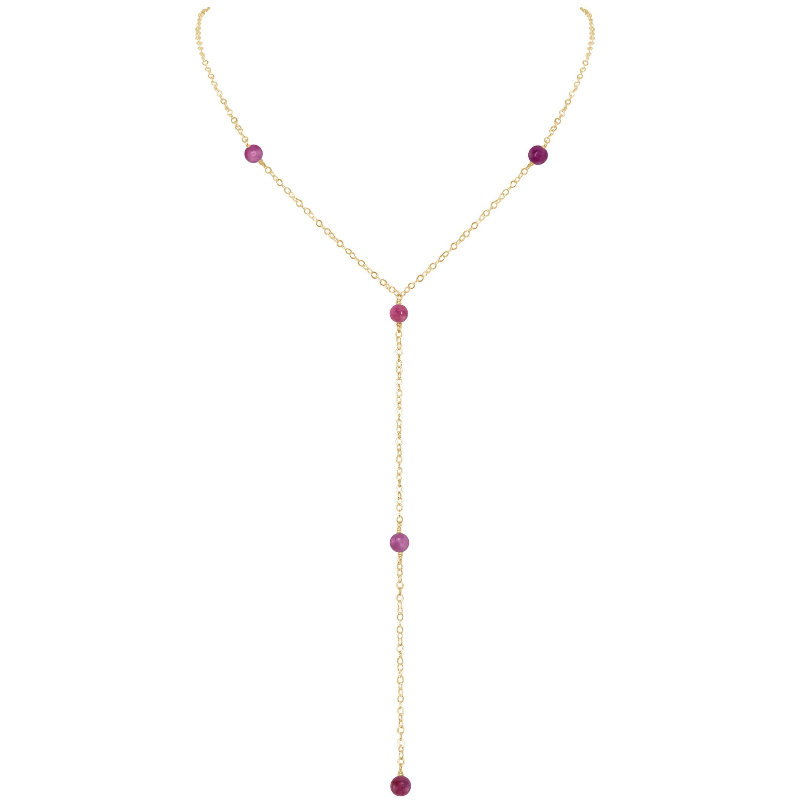 Dainty Ruby Lariat Necklace - Dainty Ruby Lariat Necklace - 14k Gold Fill - Luna Tide Handmade Crystal Jewellery