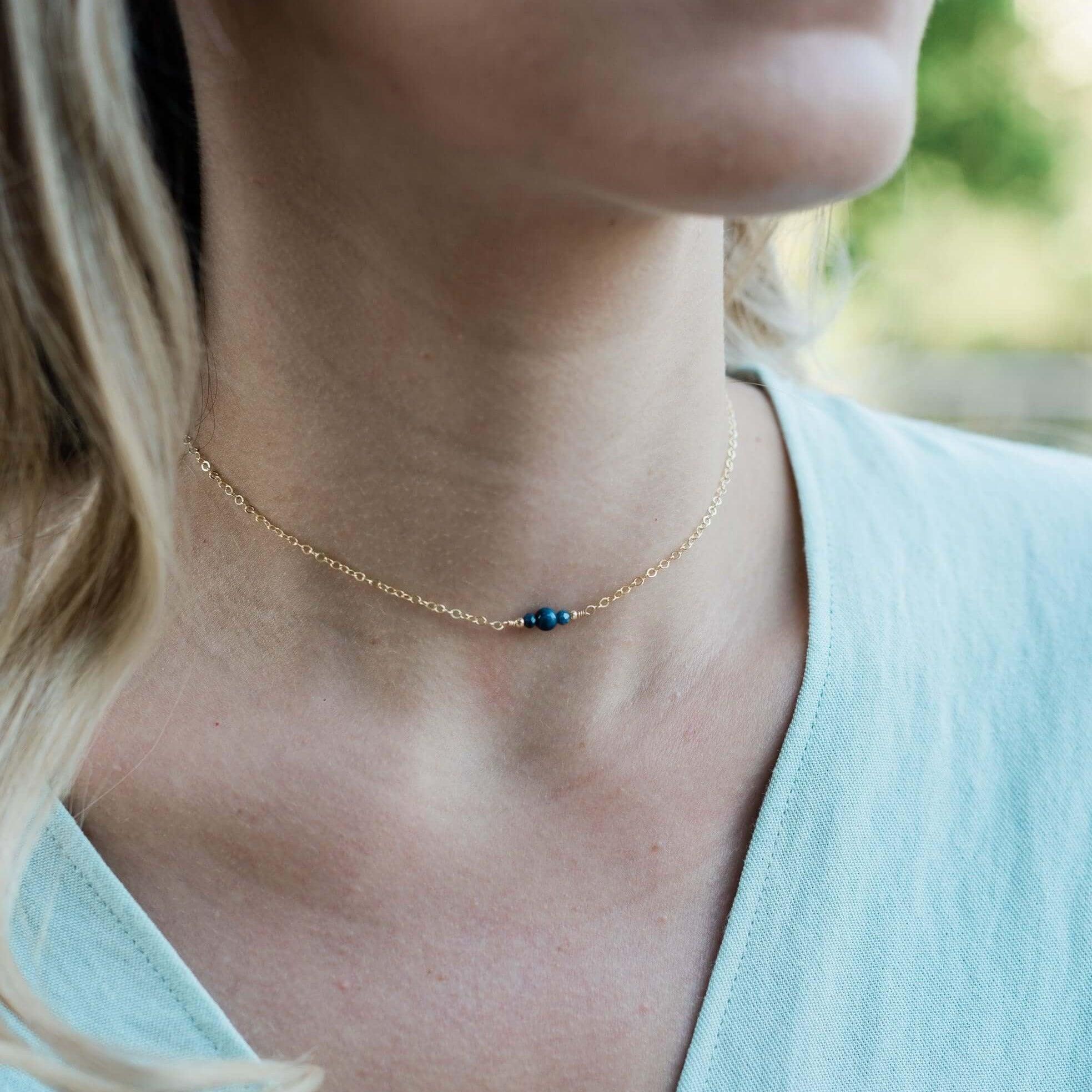Dainty Sapphire Gemstone Choker Necklace - Dainty Sapphire Gemstone Choker Necklace - Sterling Silver - Luna Tide Handmade Crystal Jewellery
