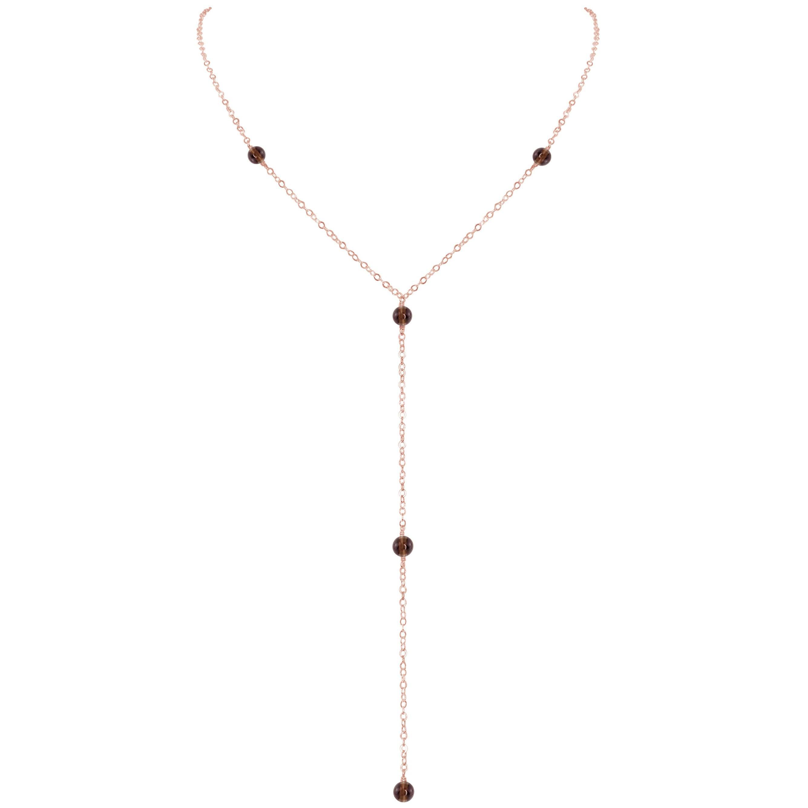 Dainty Smoky Quartz Lariat Necklace - Dainty Smoky Quartz Lariat Necklace - 14k Rose Gold Fill - Luna Tide Handmade Crystal Jewellery