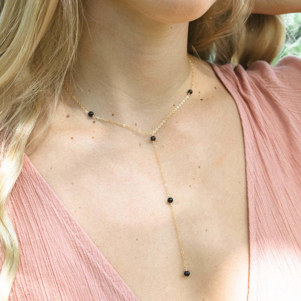 Dainty Smoky Quartz Lariat Necklace - Dainty Smoky Quartz Lariat Necklace - Sterling Silver - Luna Tide Handmade Crystal Jewellery
