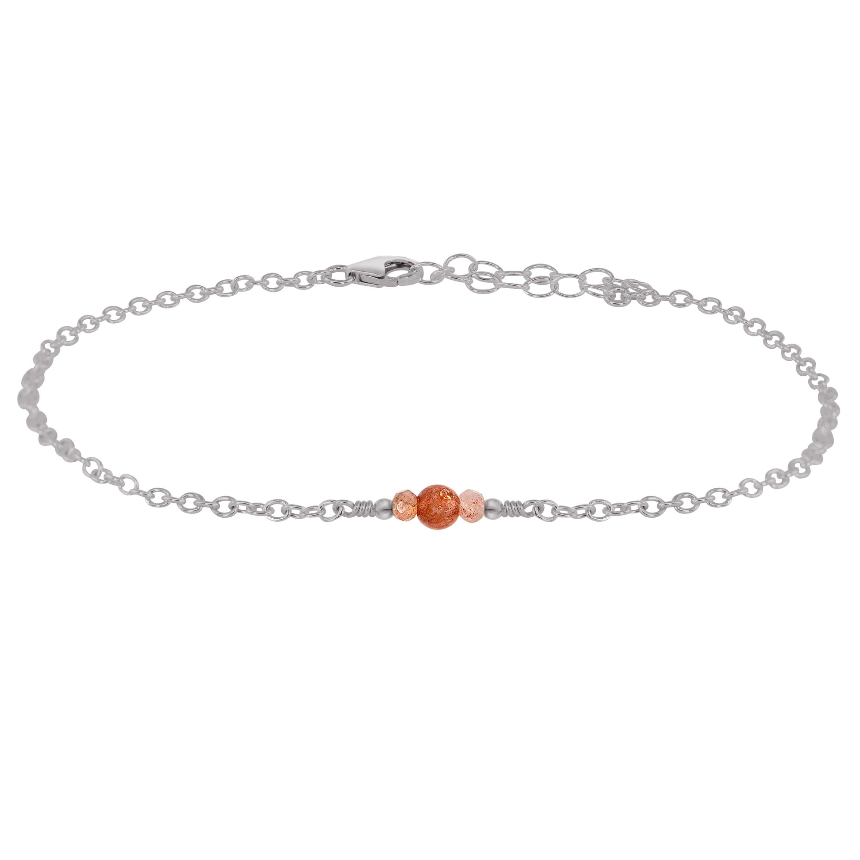 Dainty Sunstone Gemstone Anklet - Dainty Sunstone Gemstone Anklet - Stainless Steel - Luna Tide Handmade Crystal Jewellery