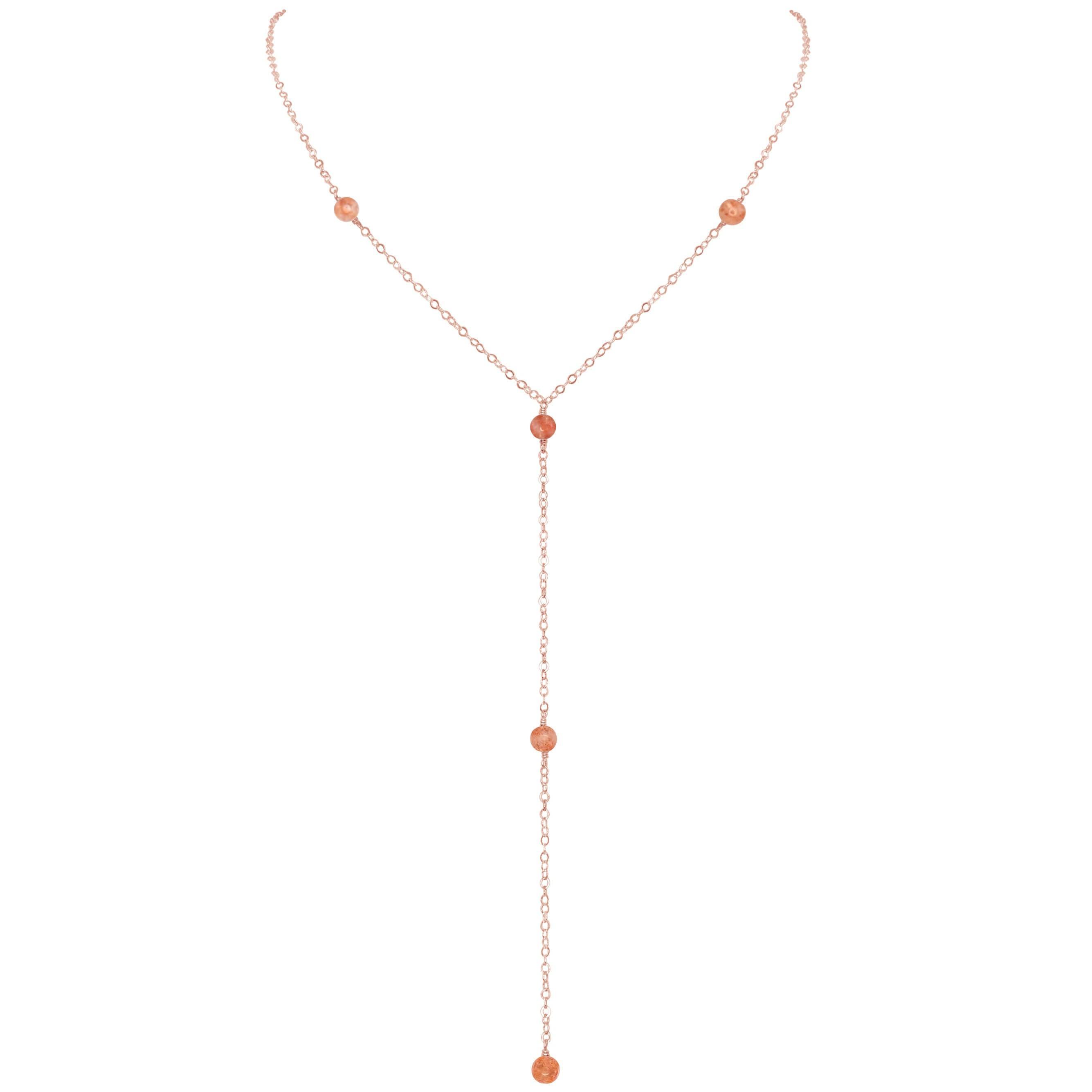 Dainty Sunstone Lariat Necklace - Dainty Sunstone Lariat Necklace - 14k Rose Gold Fill - Luna Tide Handmade Crystal Jewellery