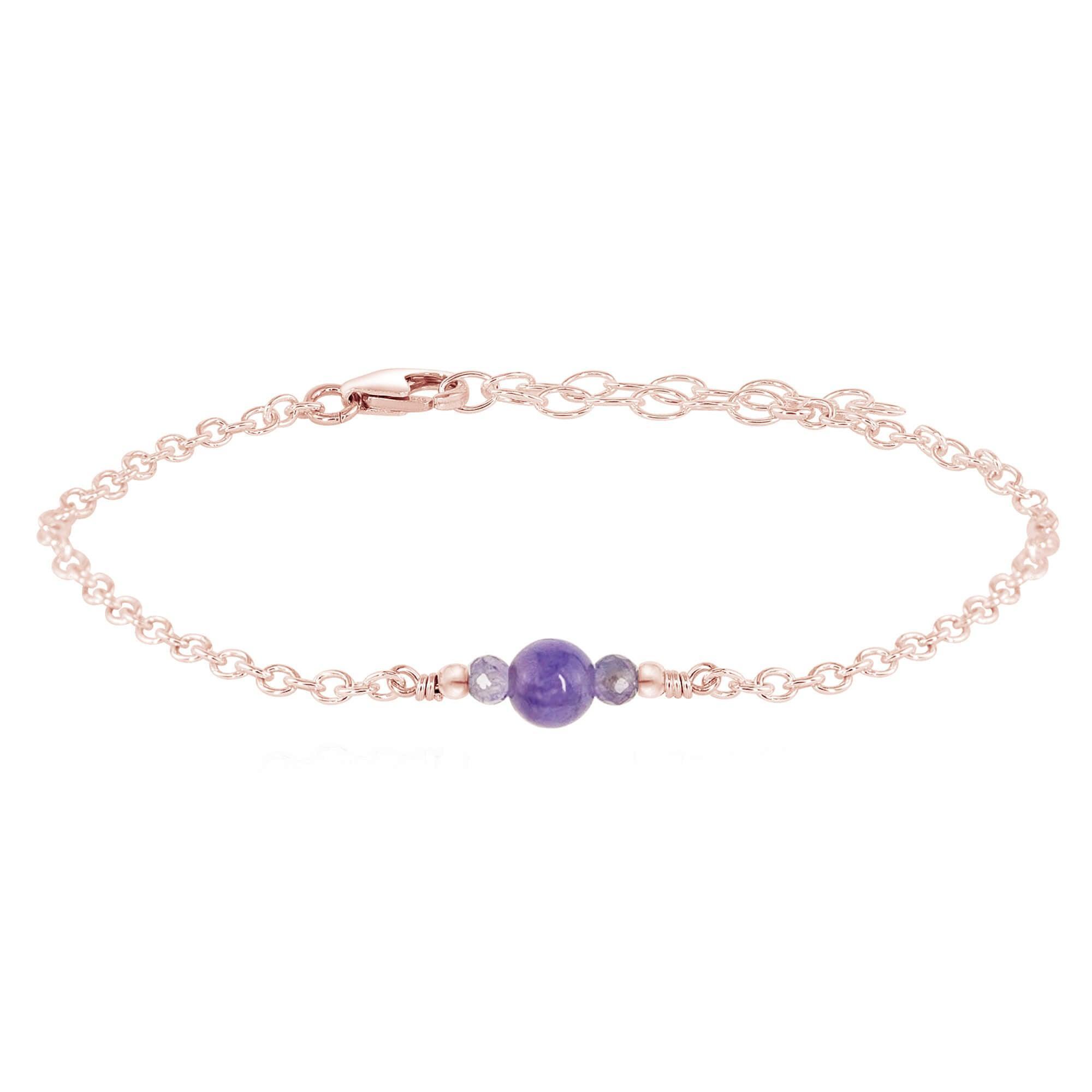 Dainty Tanzanite Gemstone Bracelet - Dainty Tanzanite Gemstone Bracelet - 14k Rose Gold Fill - Luna Tide Handmade Crystal Jewellery