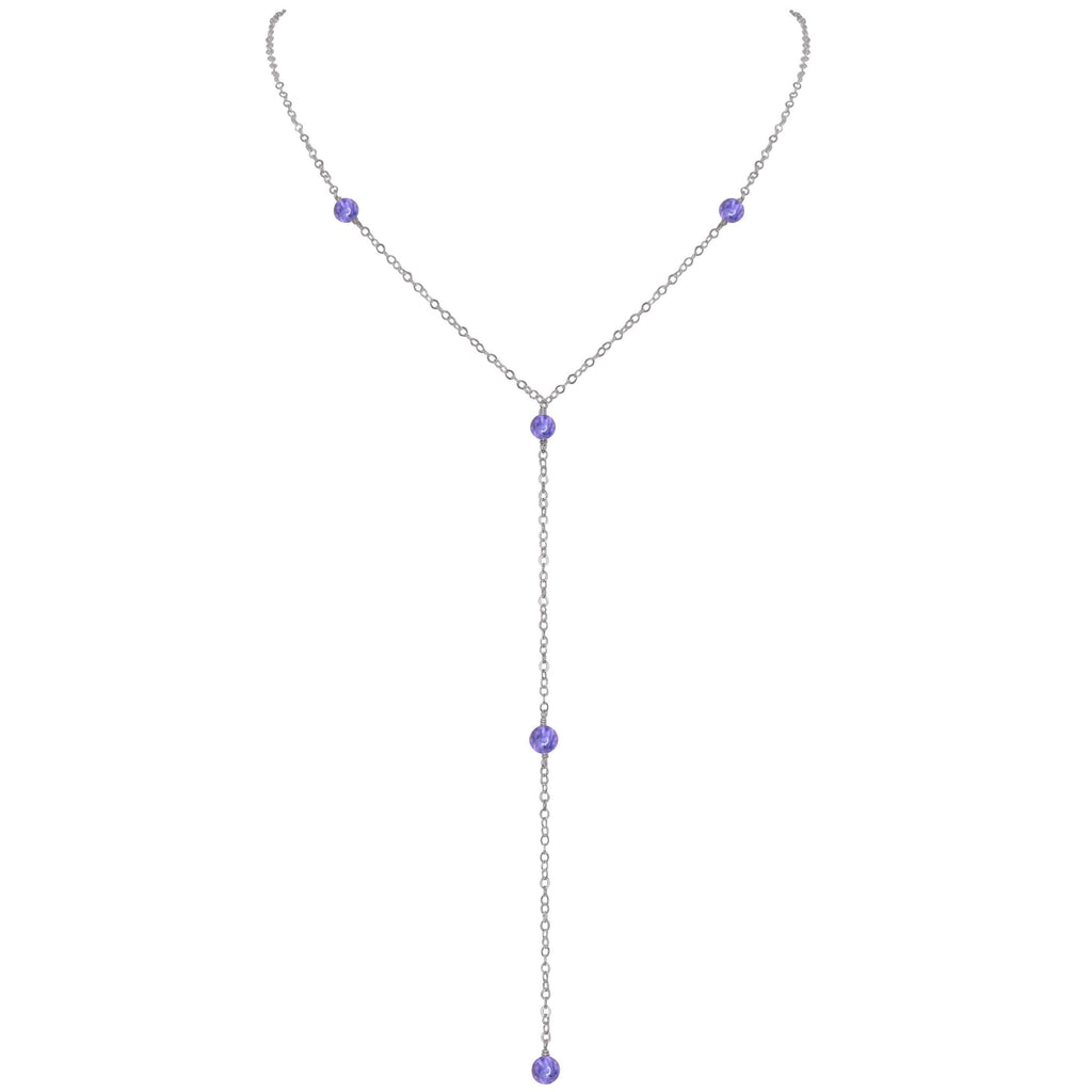 Dainty Tanzanite Lariat Necklace - Dainty Tanzanite Lariat Necklace - Stainless Steel - Luna Tide Handmade Crystal Jewellery