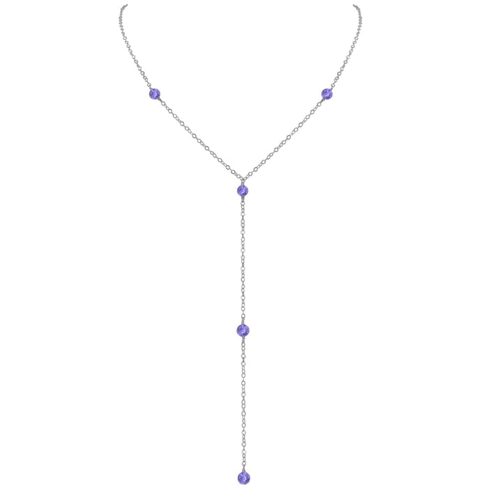 Dainty Tanzanite Lariat Necklace - Dainty Tanzanite Lariat Necklace - Stainless Steel - Luna Tide Handmade Crystal Jewellery