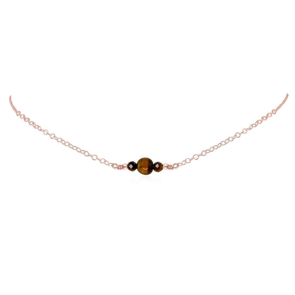 Dainty Tiger's Eye Gemstone Choker Necklace - Dainty Tiger's Eye Gemstone Choker Necklace - 14k Rose Gold Fill - Luna Tide Handmade Crystal Jewellery