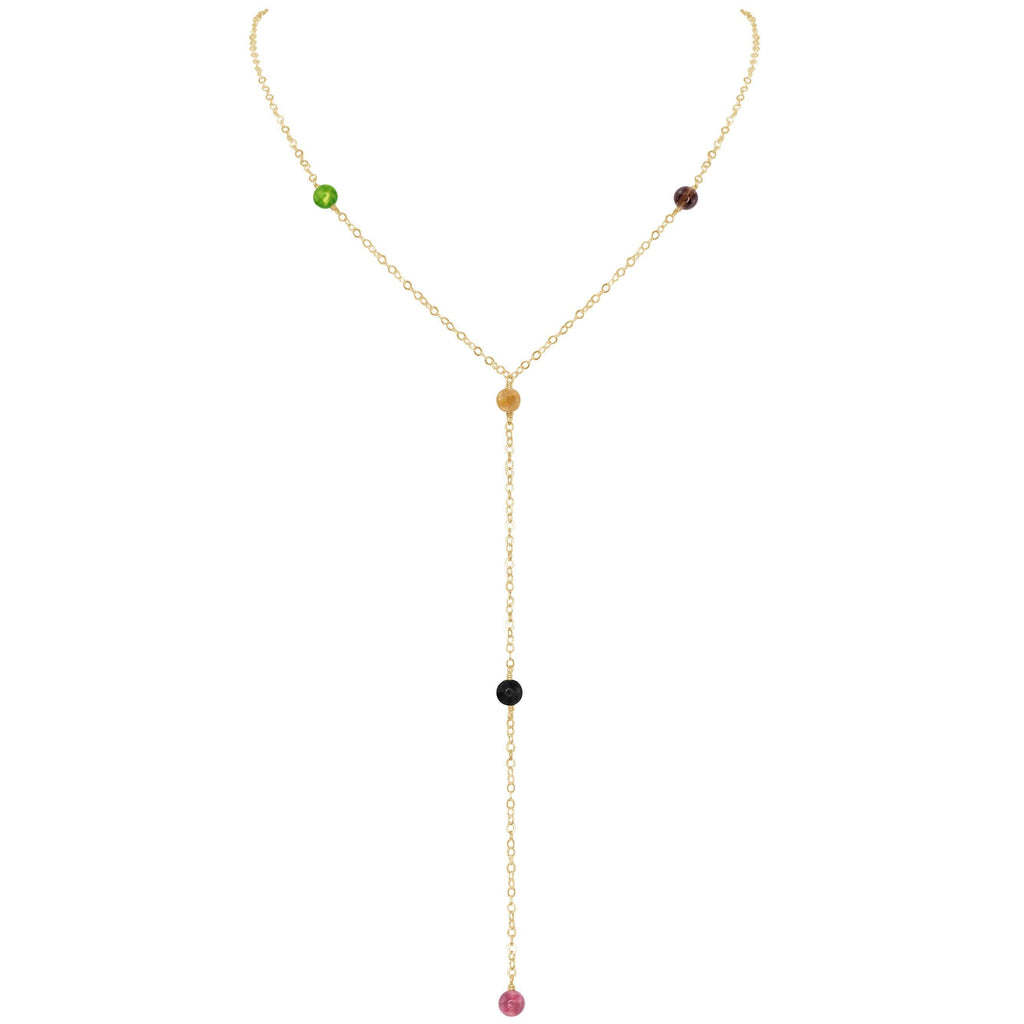 Dainty Tourmaline Lariat Necklace - Dainty Tourmaline Lariat Necklace - 14k Gold Fill - Luna Tide Handmade Crystal Jewellery