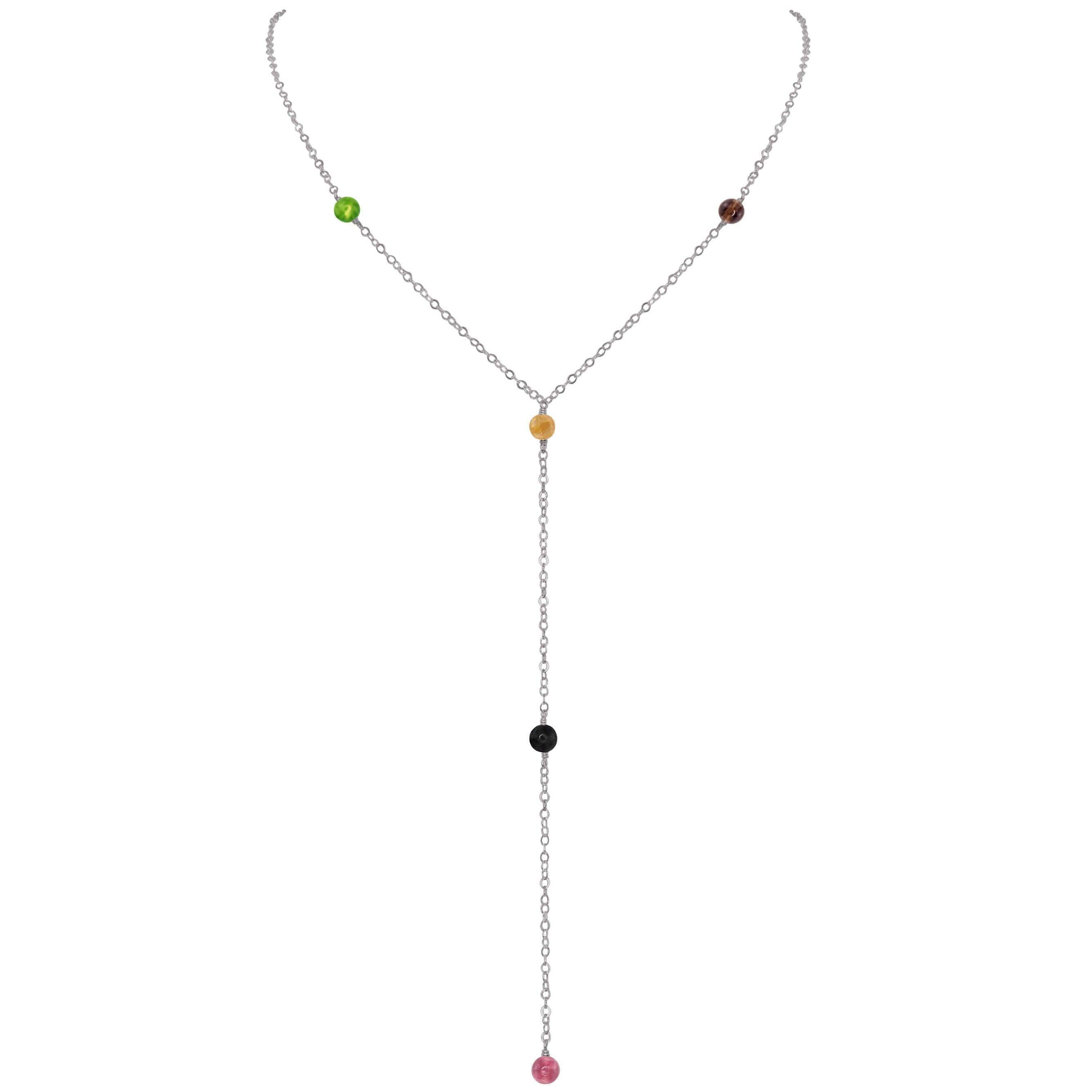 Dainty Tourmaline Lariat Necklace - Dainty Tourmaline Lariat Necklace - Stainless Steel - Luna Tide Handmade Crystal Jewellery