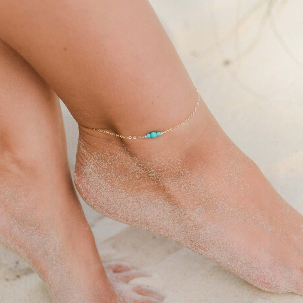 Dainty Turquoise Gemstone Anklet - Dainty Turquoise Gemstone Anklet - Sterling Silver - Luna Tide Handmade Crystal Jewellery