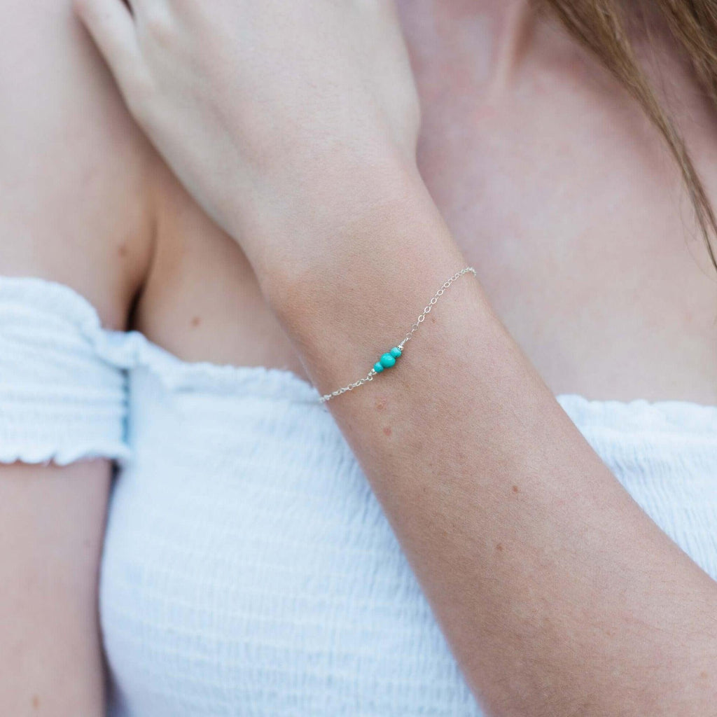 Dainty Turquoise Gemstone Bracelet - Dainty Turquoise Gemstone Bracelet - Sterling Silver - Luna Tide Handmade Crystal Jewellery