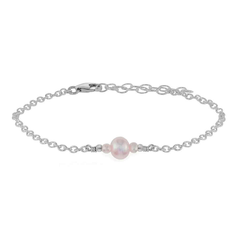 Dainty White Freshwater Pearl Gemstone Bracelet - Dainty White Freshwater Pearl Gemstone Bracelet - Stainless Steel - Luna Tide Handmade Crystal Jewellery