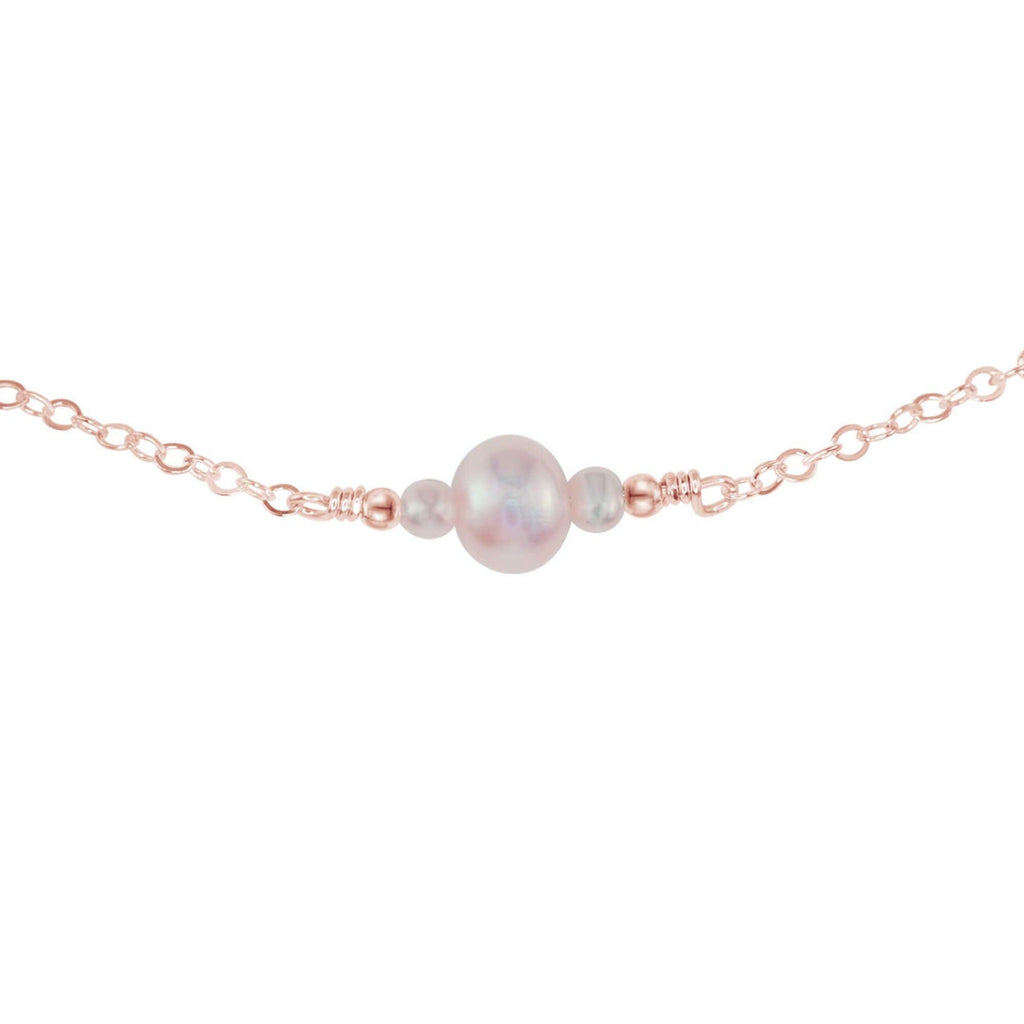 Dainty White Freshwater Pearl Gemstone Choker Necklace - Dainty White Freshwater Pearl Gemstone Choker Necklace - 14k Rose Gold Fill - Luna Tide Handmade Crystal Jewellery