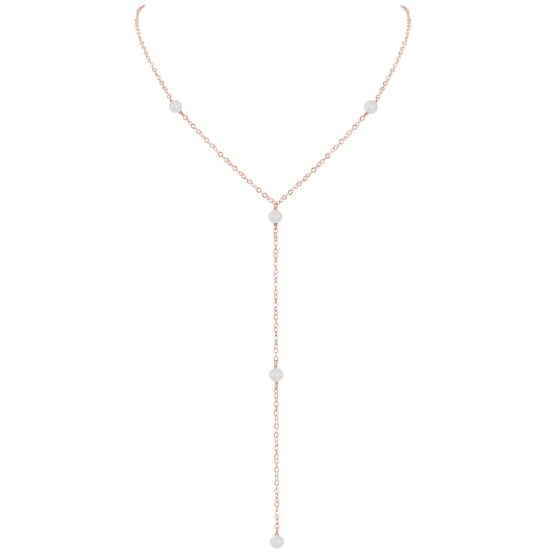Dainty Y Necklace - Selenite - 14K Rose Gold Fill - Luna Tide Handmade Jewellery