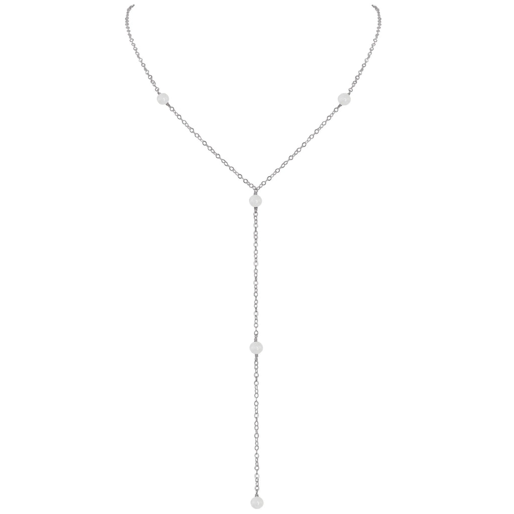 Dainty White Selenite Gemstone Lariat Necklace - Dainty White Selenite Gemstone Lariat Necklace - Stainless Steel - Luna Tide Handmade Crystal Jewellery