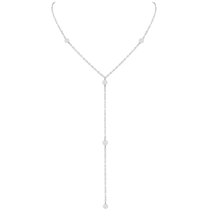 Dainty White Selenite Gemstone Lariat Necklace - Dainty White Selenite Gemstone Lariat Necklace - Sterling Silver - Luna Tide Handmade Crystal Jewellery