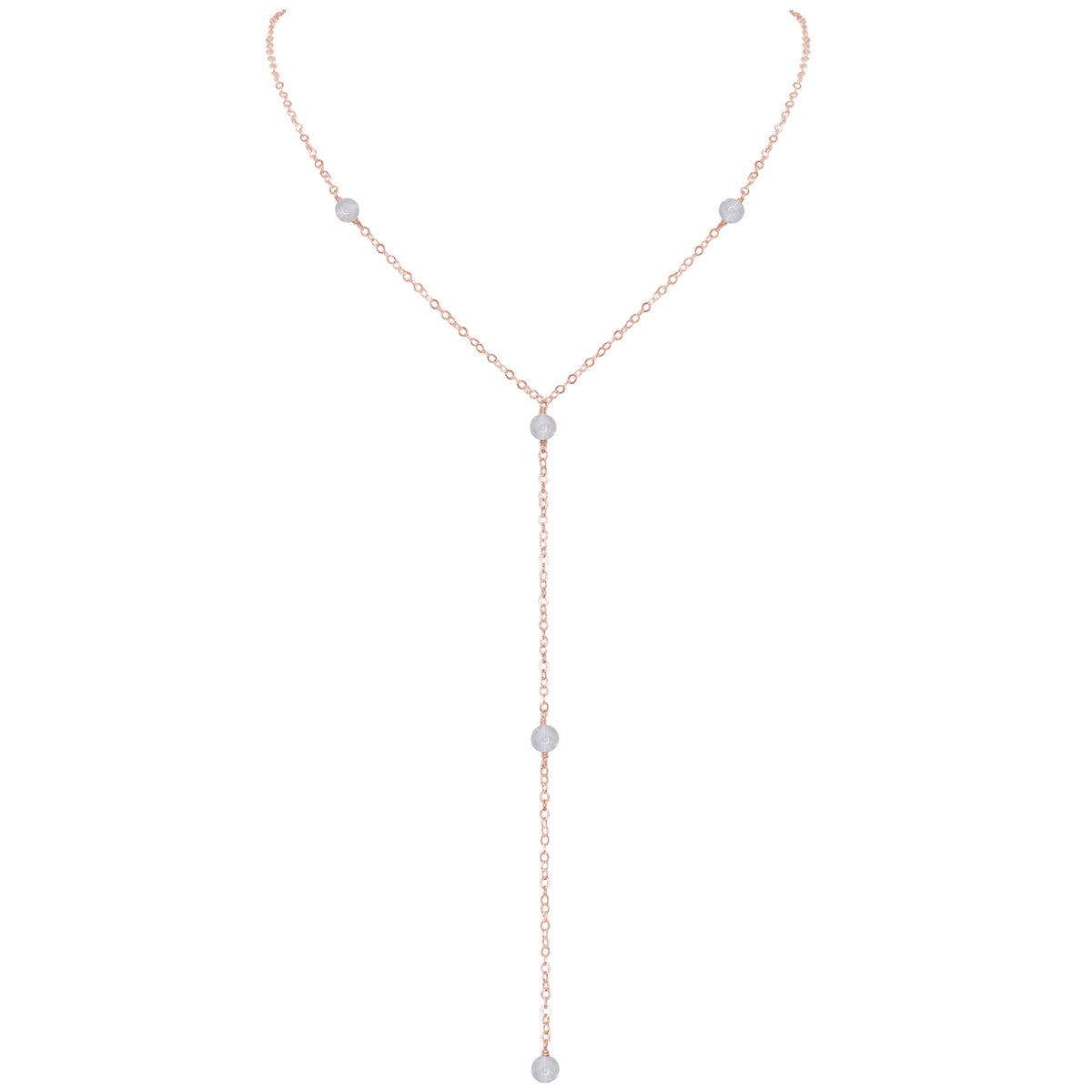 Dainty Y Necklace - Crystal Quartz - 14K Rose Gold Fill - Luna Tide Handmade Jewellery