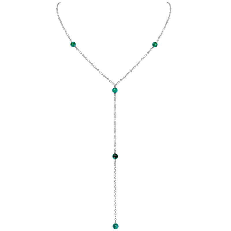 Dainty Y Necklace - Emerald - Stainless Steel - Luna Tide Handmade Jewellery