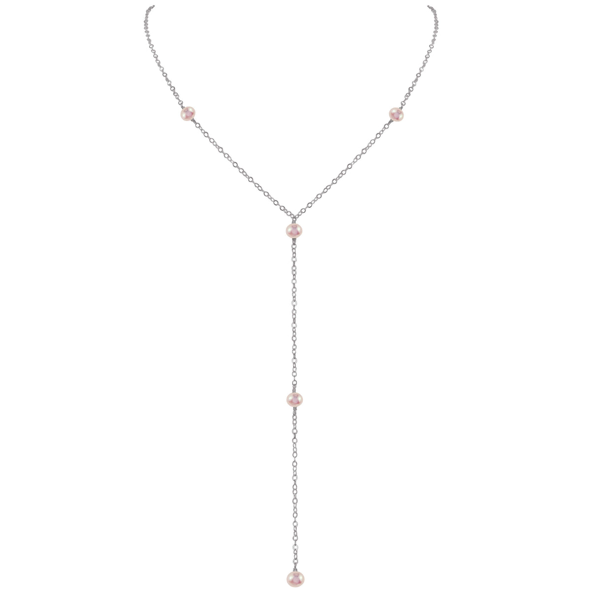 Dainty Y Necklace - Freshwater Pearl - Stainless Steel - Luna Tide Handmade Jewellery