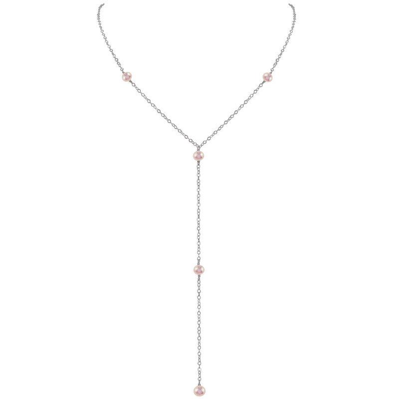 Dainty Y Necklace - Freshwater Pearl - Stainless Steel - Luna Tide Handmade Jewellery