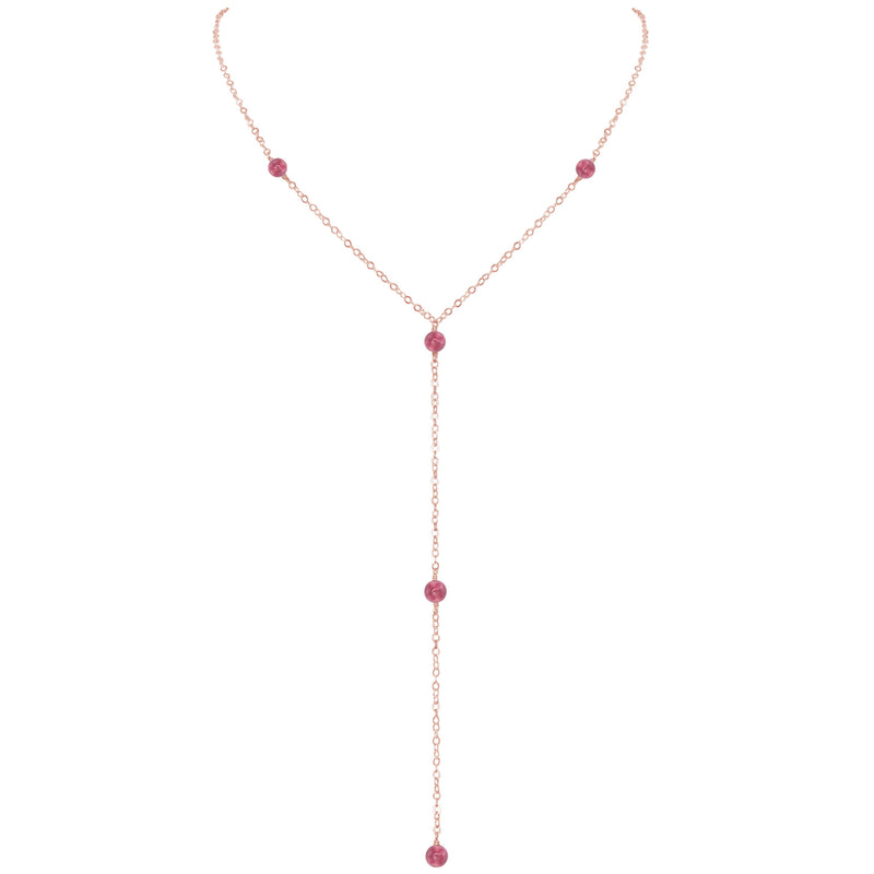 Dainty Y Necklace - Pink Tourmaline - 14K Rose Gold Fill - Luna Tide Handmade Jewellery