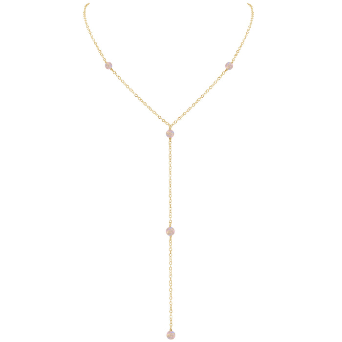 Dainty Y Necklace - Rainbow Moonstone - 14K Gold Fill - Luna Tide Handmade Jewellery