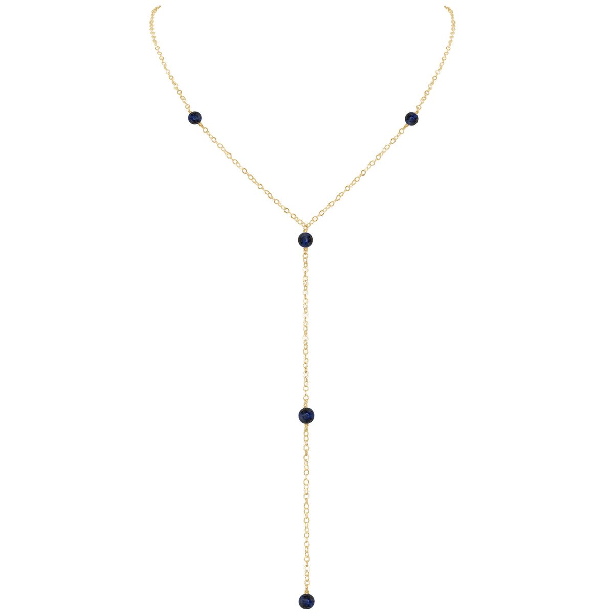 Dainty Y Necklace - Sapphire - 14K Gold Fill - Luna Tide Handmade Jewellery