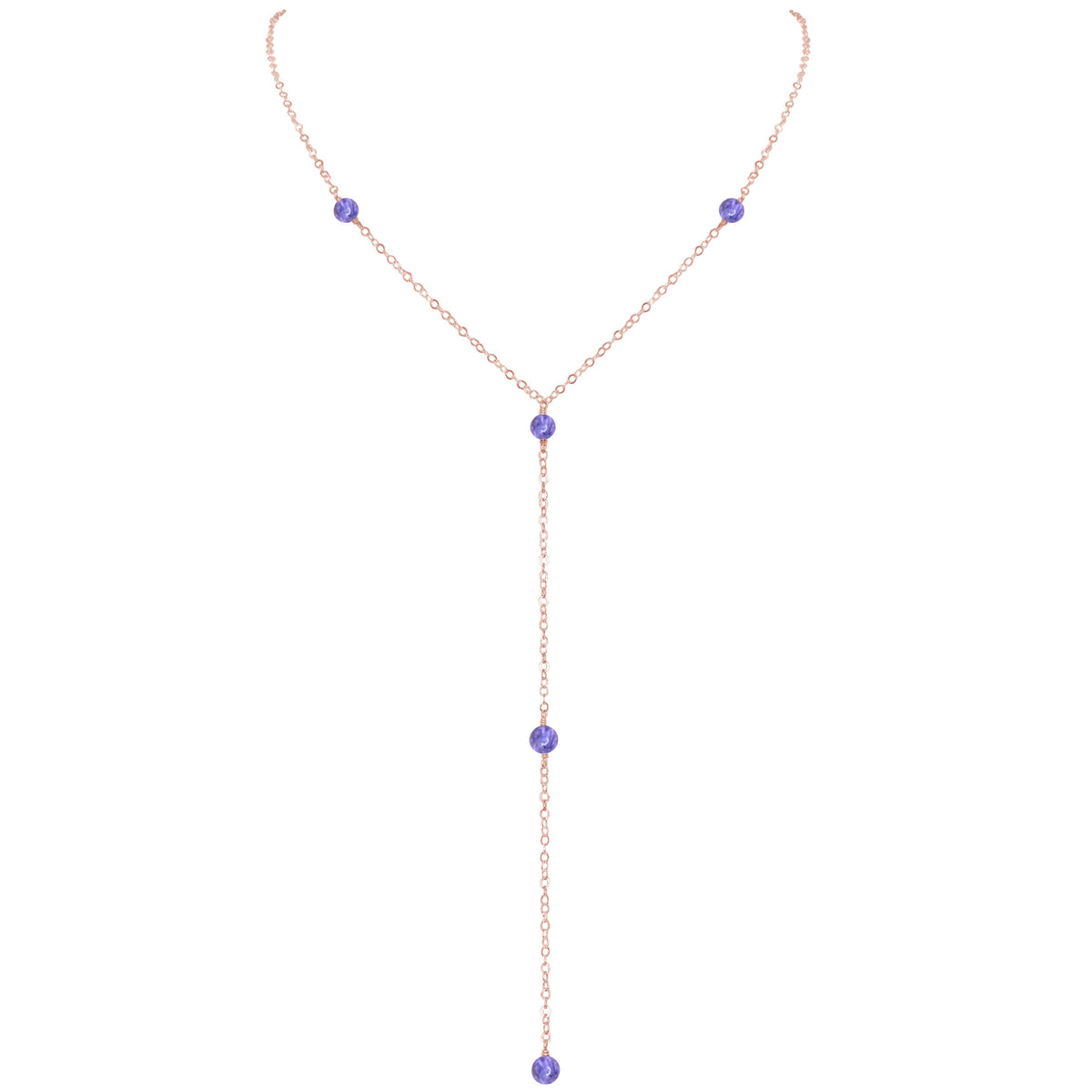 Dainty Y Necklace - Tanzanite - 14K Rose Gold Fill - Luna Tide Handmade Jewellery