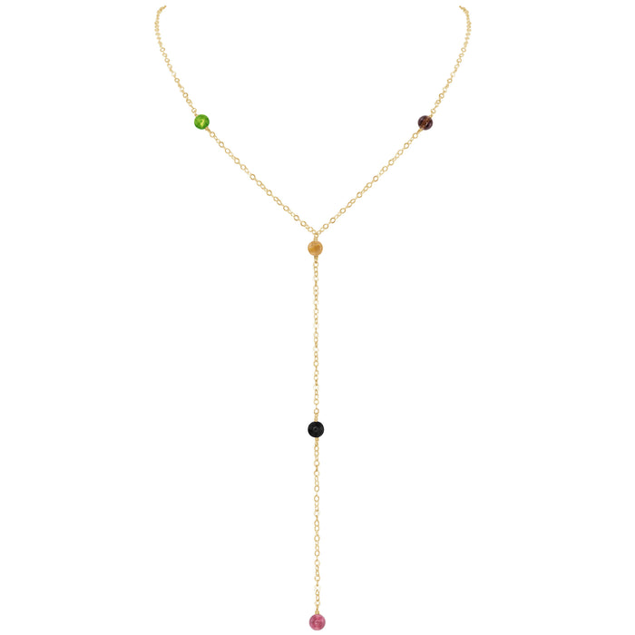 Dainty Y Necklace - Tourmaline - 14K Gold Fill - Luna Tide Handmade Jewellery