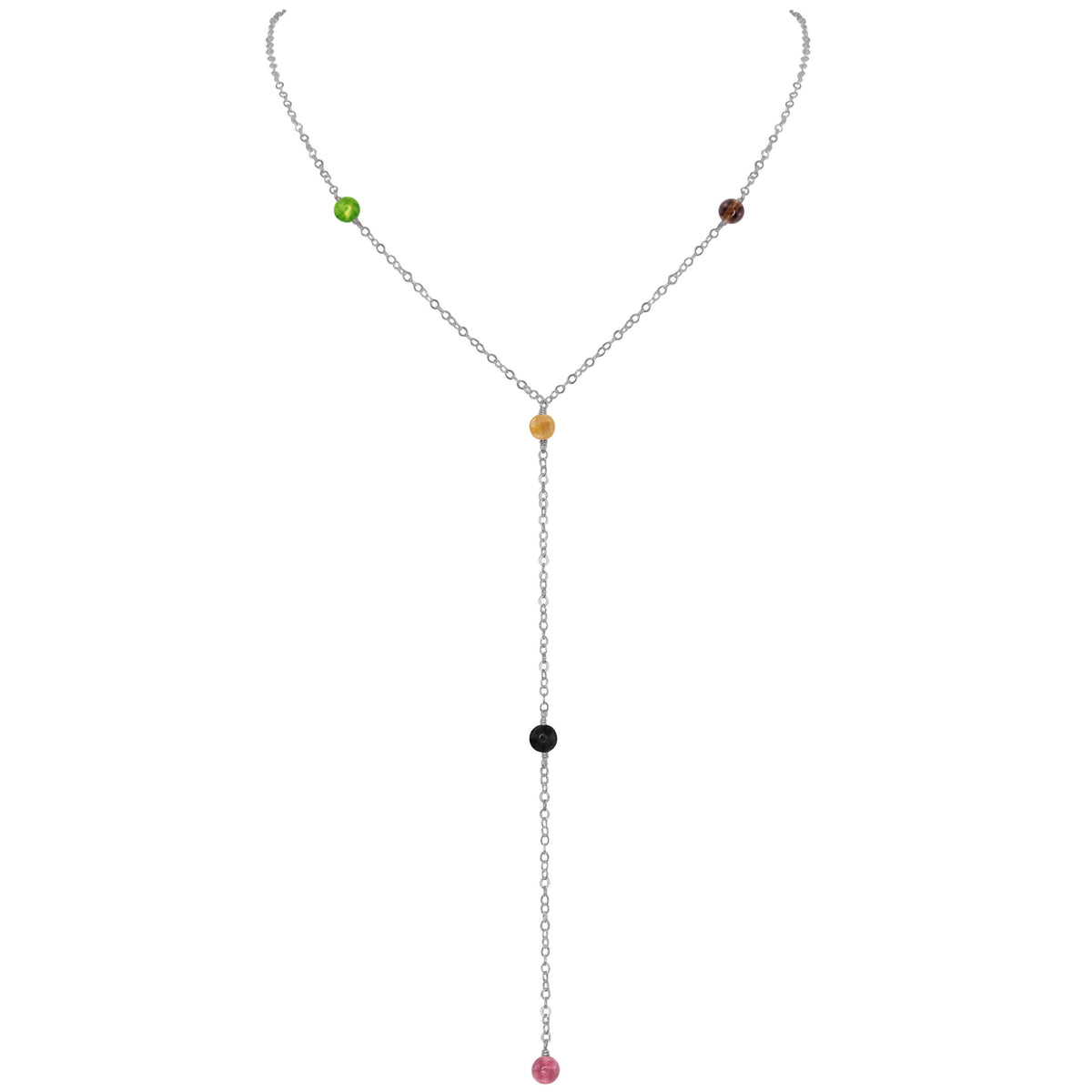 Dainty Y Necklace - Tourmaline - Stainless Steel - Luna Tide Handmade Jewellery